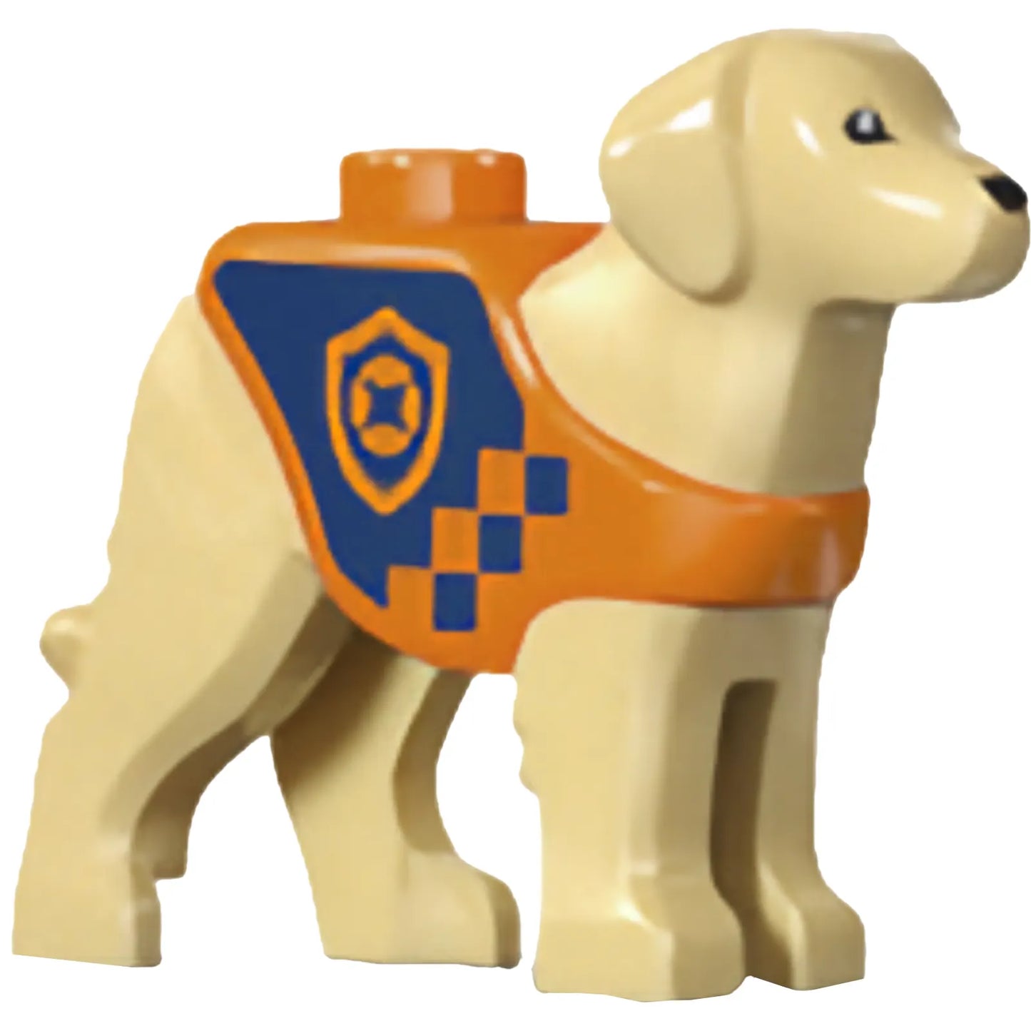 Part 105143pb05 - Dog, Labrador / Rescue Dog with Molded Orange Vest and Printed Dark Blue Panel and Squares with Coast Guard Logo Badge Pattern
