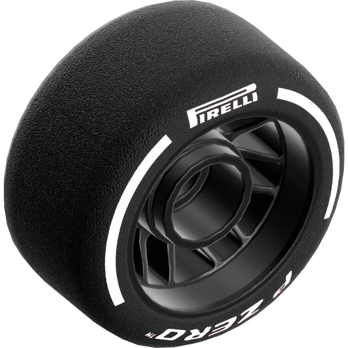 Part 105162pb04 - Wheel 24 x 13.4 with Pin Hole with Molded Black Hard Rubber Tire and Printed White 'PIRELLI', 'P ZERO' and Arcs Pattern