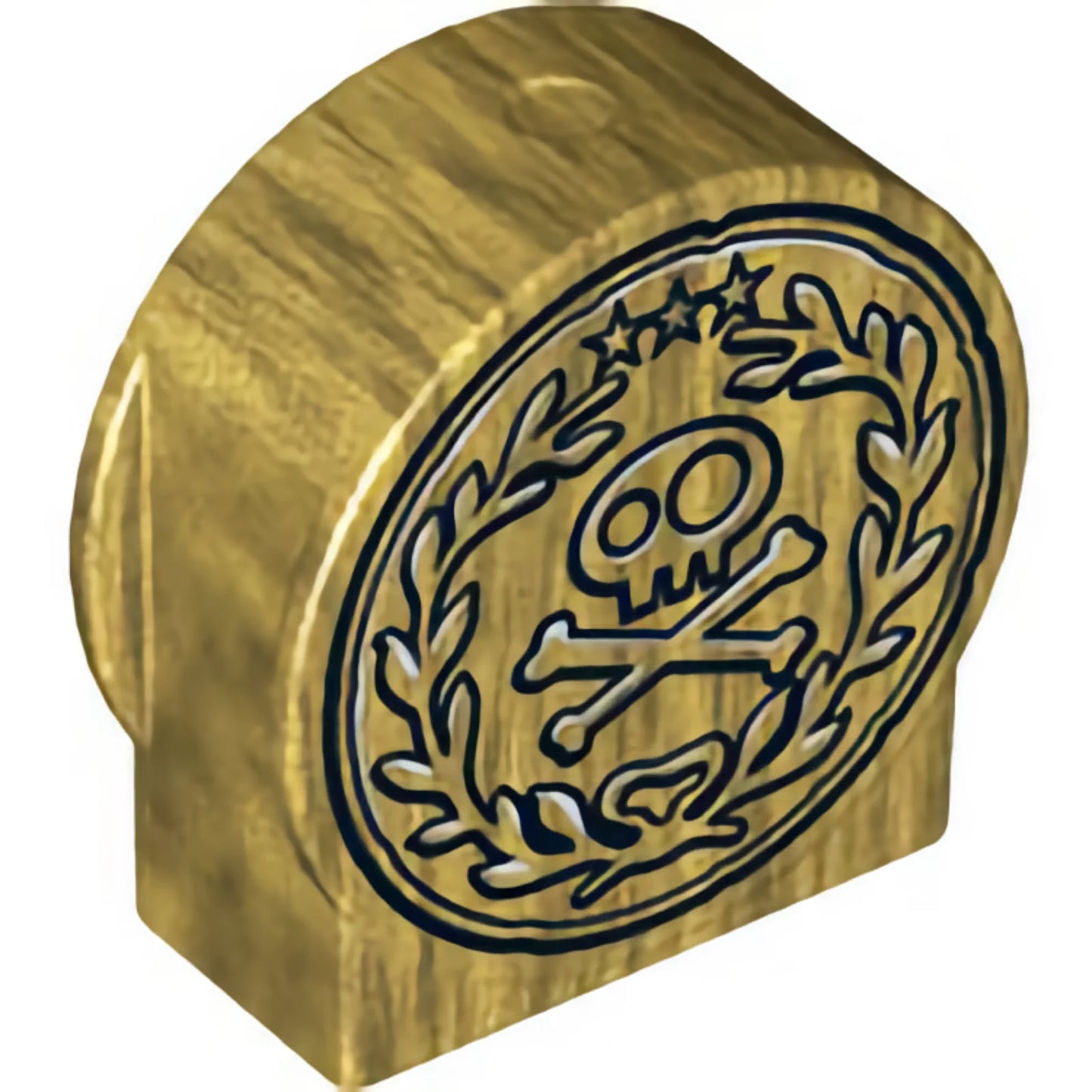 Part 14222pb001 - Duplo, Brick 1 x 2 x 2 Round Top, Cut Away Sides with Skull and Crossbones in Laurel Wreath Pattern