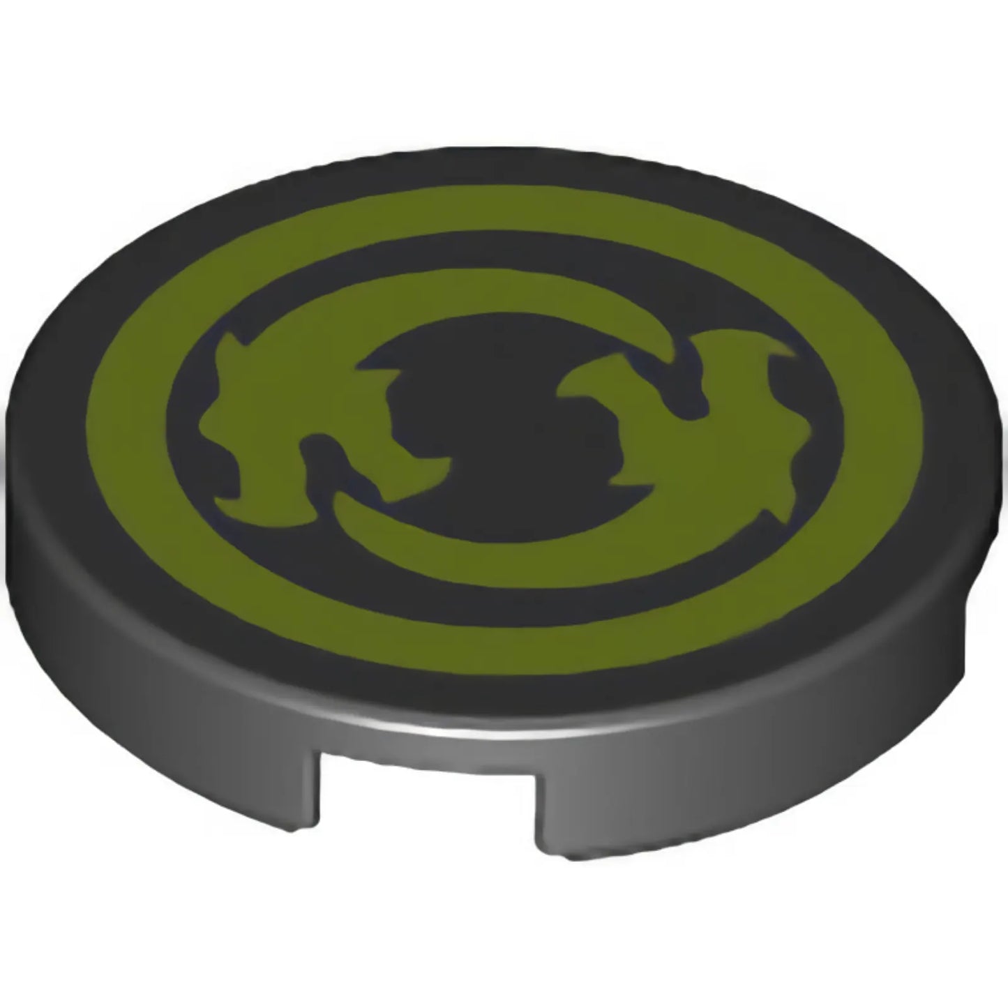 Part 14769pb245 - Tile, Round 2 x 2 with Bottom Stud Holder with Solid Lime Circle Border with Circling Dragons Pattern