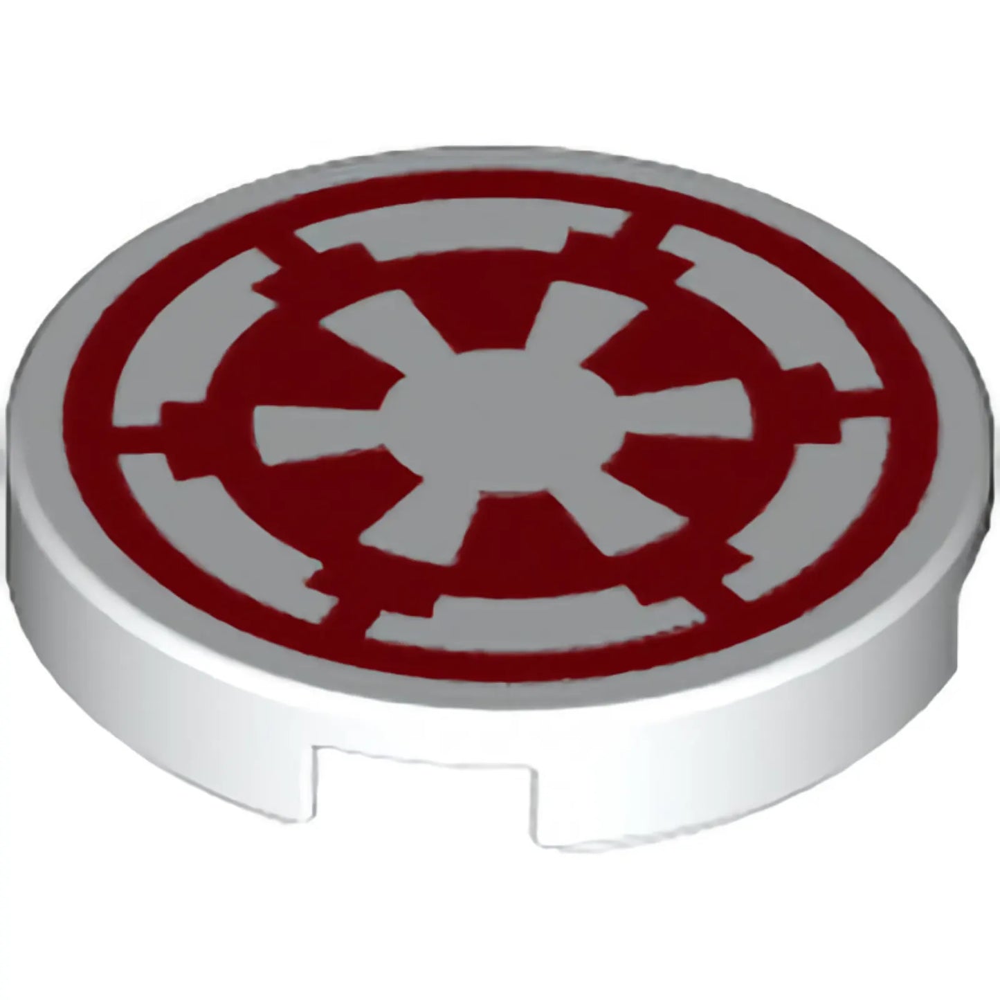 Part 14769pb262 - Tile, Round 2 x 2 with Bottom Stud Holder with Red SW Imperial Logo Pattern