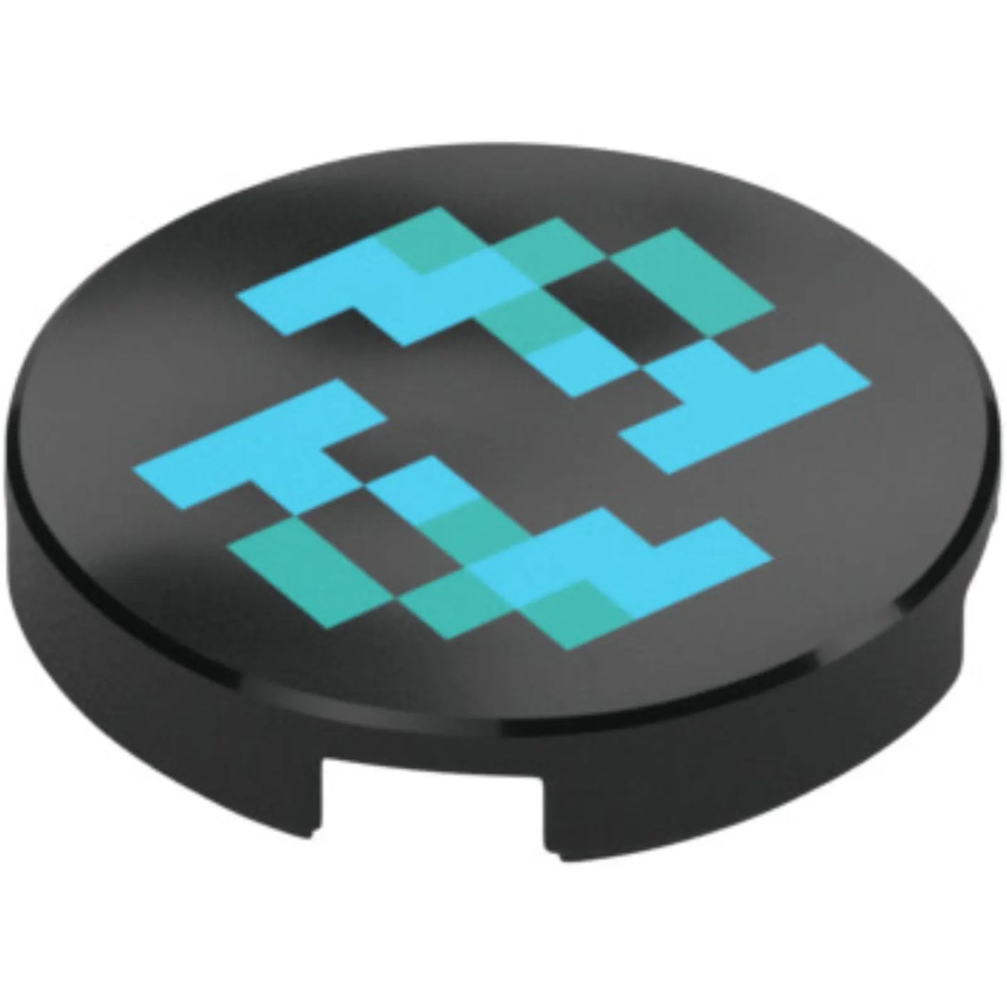 Part 14769pb601 - Tile, Round 2 x 2 with Bottom Stud Holder with Pixelated Medium Azure and Dark Turquoise Shapes and Squares Pattern (Minecraft Sculk Shrieker)