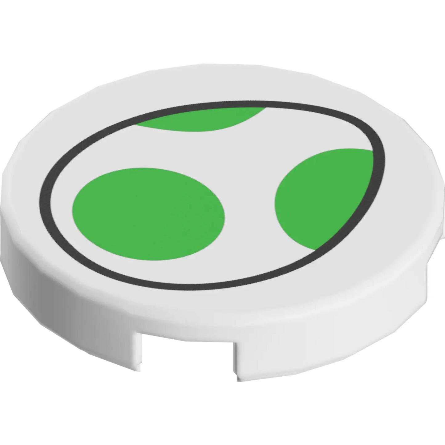 Part 14769pb731 - Tile, Round 2 x 2 with Bottom Stud Holder with Yoshi Egg with Bright Green Spots and Black Outline Pattern