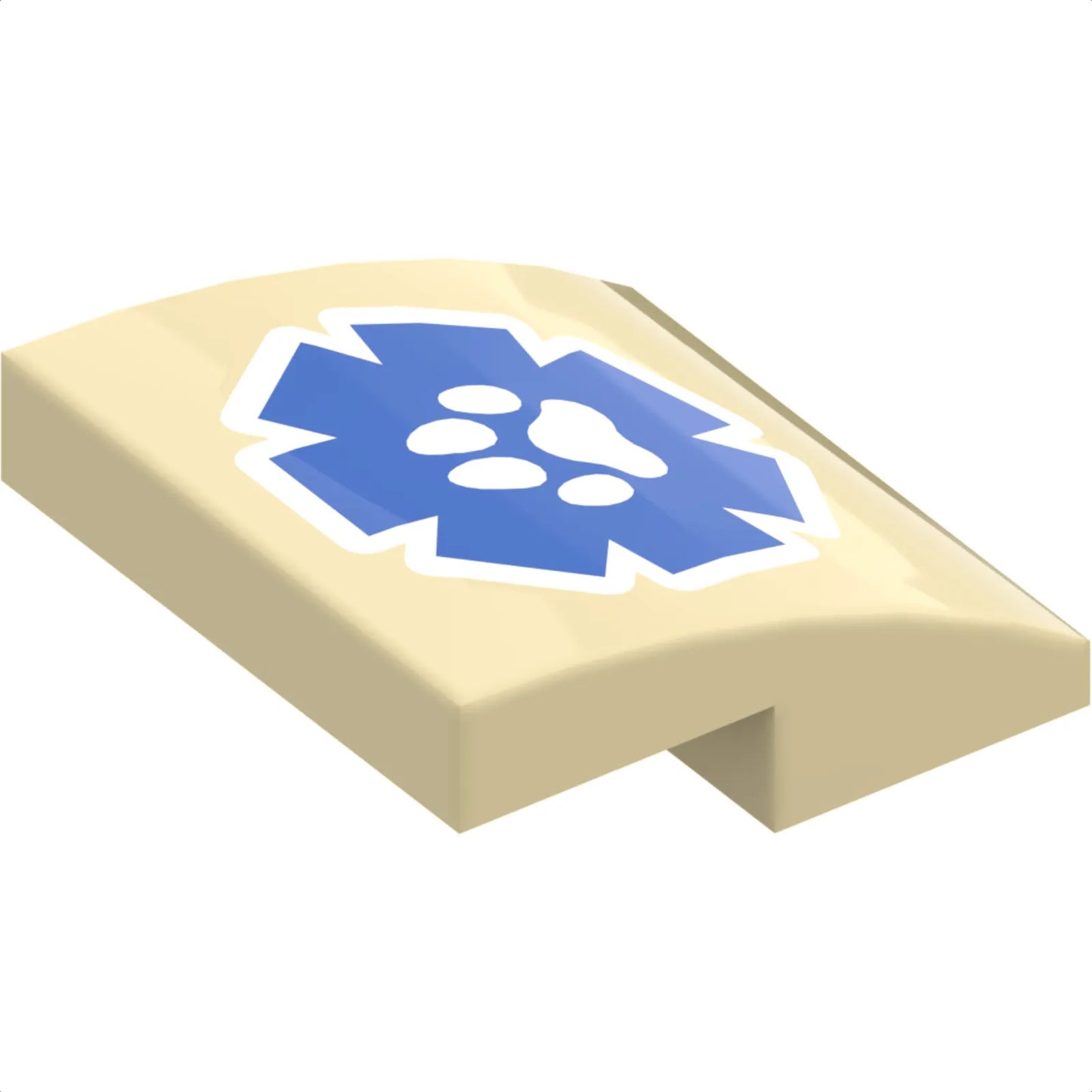 Part 15068pb362 - Slope, Curved 2 x 2 x 2/3 with White Paw Print on Blue Wildlife Rescue Logo Pattern