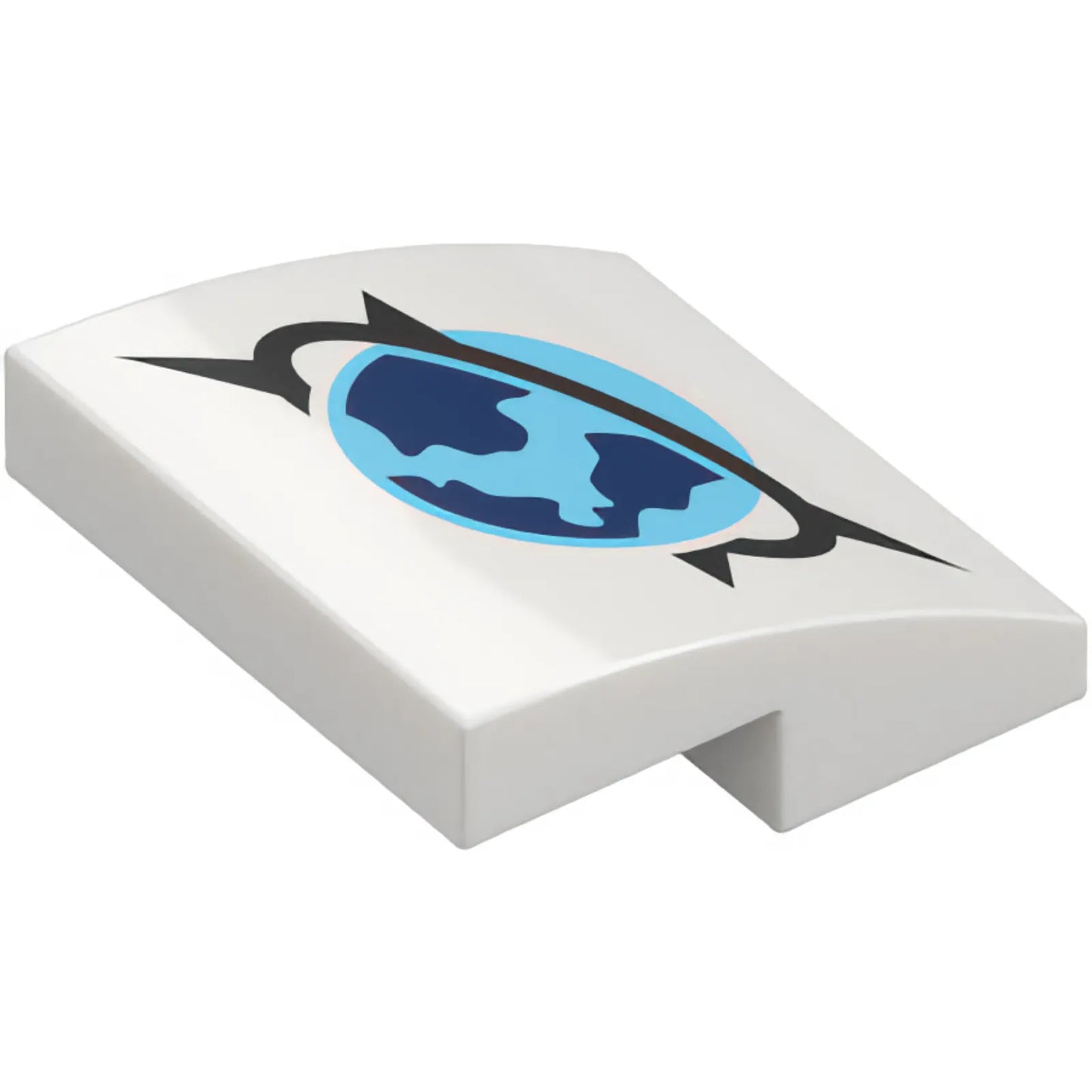 Part 15068pb625 - Slope, Curved 2 x 2 x 2/3 with Medium Azure, Dark Blue and Black Arctic Explorer Logo Pattern