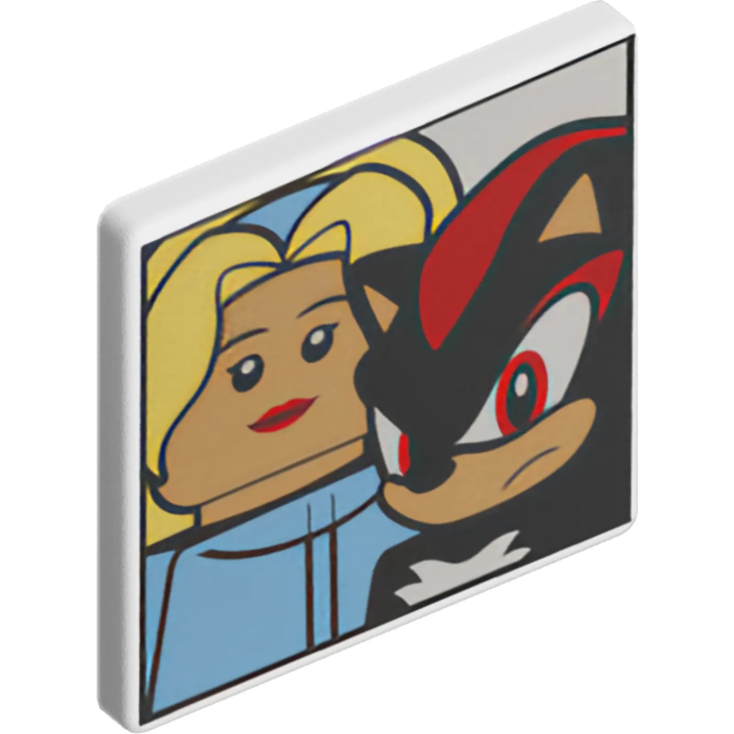 Part 15210pb179 - Road Sign 2 x 2 Square with Open O Clip with Maria Robotnik and Shadow the Hedgehog Minifigures Pattern