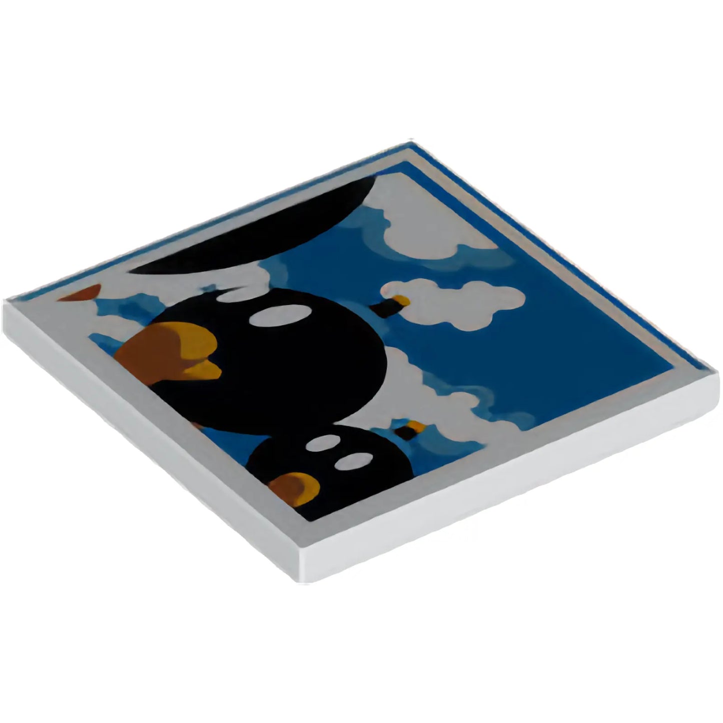 Part 1751pb002 - Tile 4 x 4 with Black Bob-ombs on Blue Sky with Clouds Background Pattern