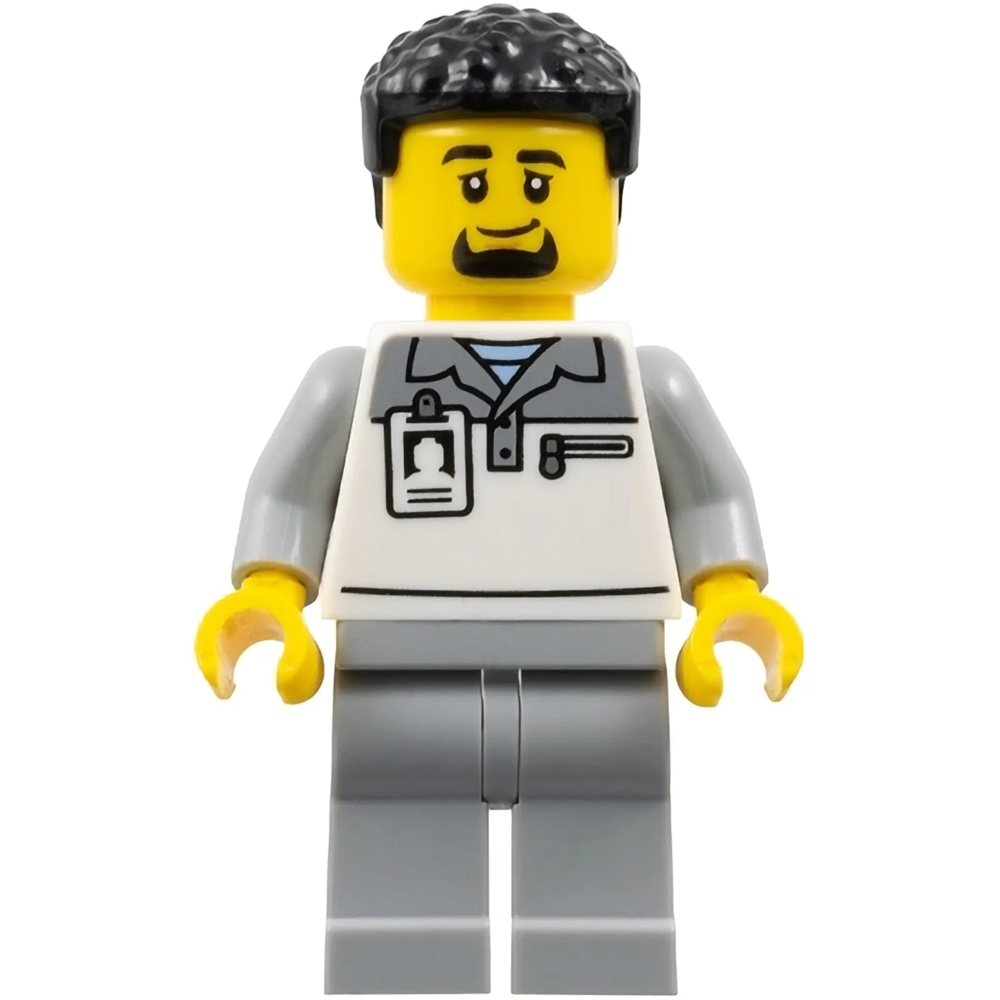 Minifig cty1839 - Formula 1 Truck Driver - Male, Light Bluish Gray and White Polo Shirt, Light Bluish Gray Legs, Black Hair and Goatee