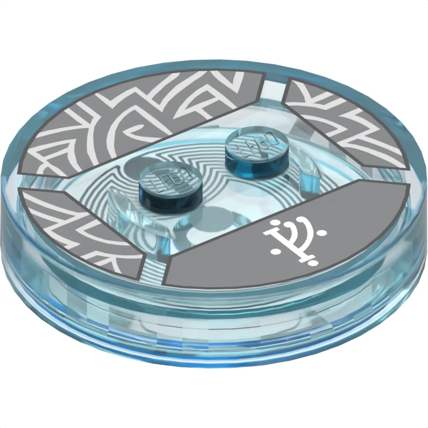 Part 18605c01pb03 - Dimensions Toy Tag 4 x 4 x 2/3 with 2 Studs and Trans-Light Blue Bottom with White Rune Character and Silver Lines on Dark Bluish Gray Background Pattern (Gandalf)