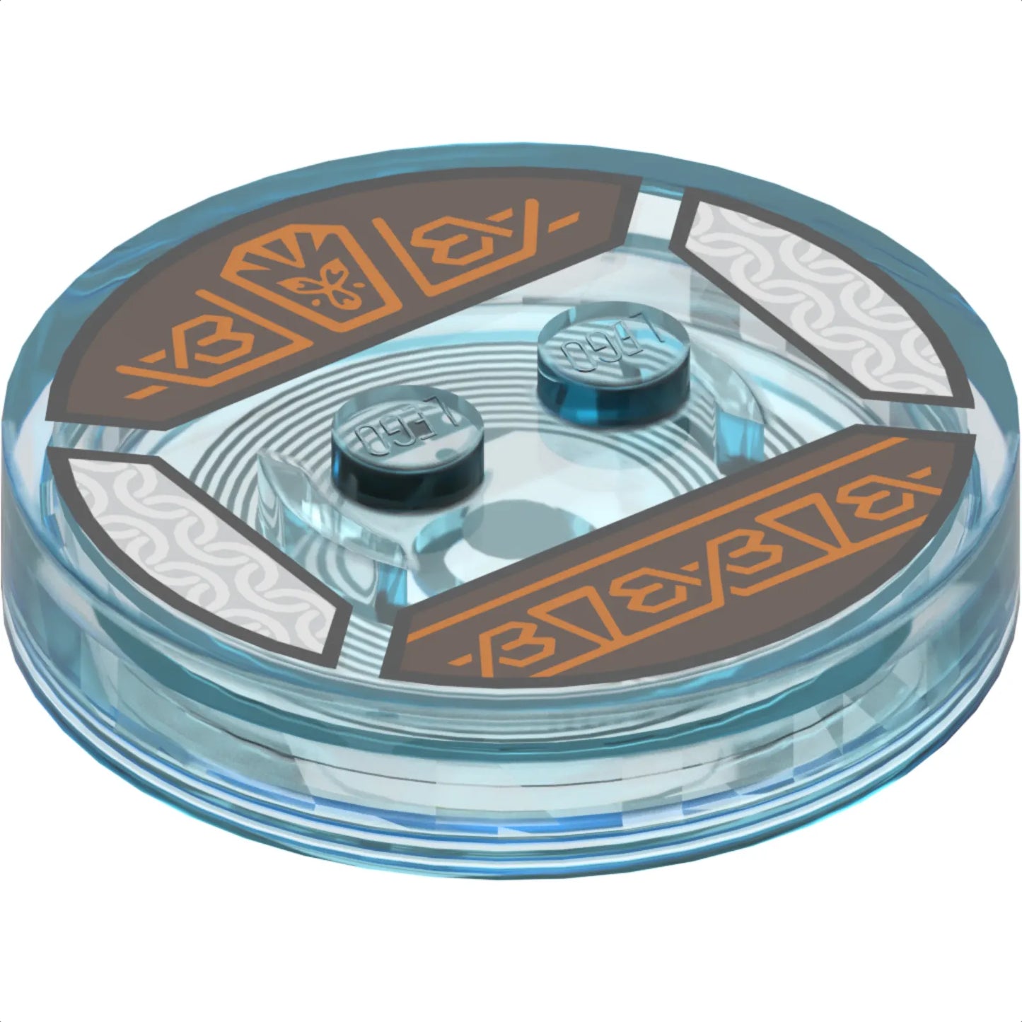 Part 18605c01pb38 - Dimensions Toy Tag 4 x 4 x 2/3 with 2 Studs and Trans-Light Blue Bottom with Angled Copper Lines and Symbols on Dark Brown Background, Silver Wavy Lines Pattern (Gimli)