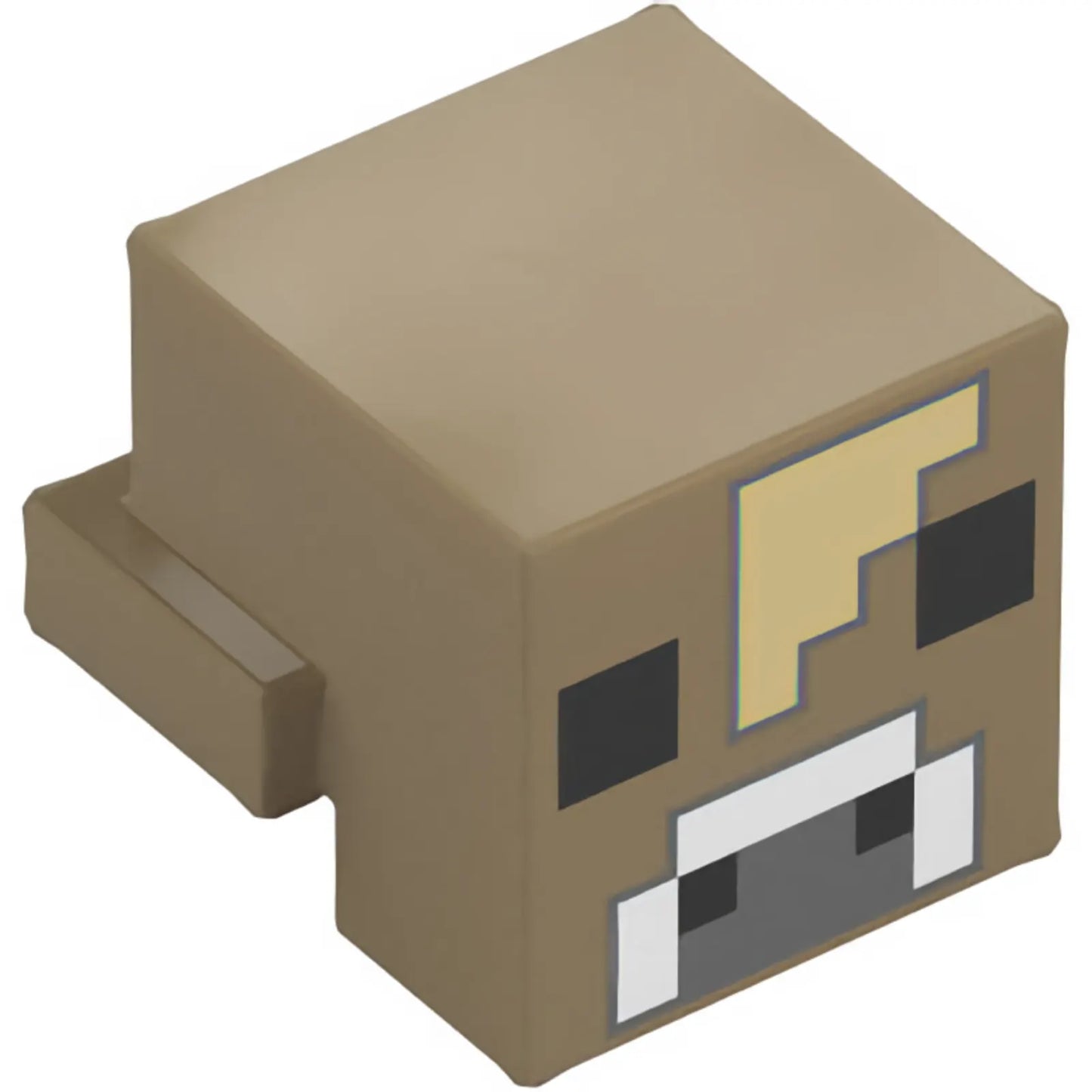 Part 19727pb017 - Creature Head Pixelated with Black Eyes and Nostrils, White and Dark Bluish Gray Nose and Tan Forehead Pattern (Minecraft Mooshroom)