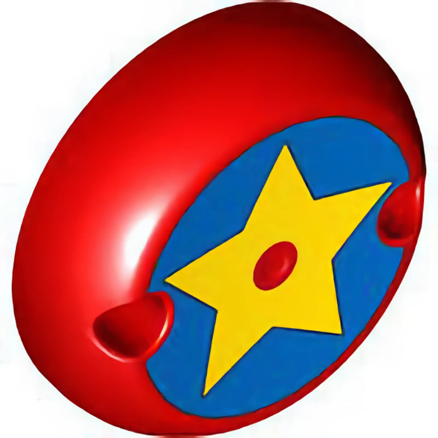 Part 1974pb01 - Cylinder Hemisphere 7 x 7 Flat (Pod Half) with 2 Pin Holes with Black Outlined Yellow Star on Blue Circle Pattern