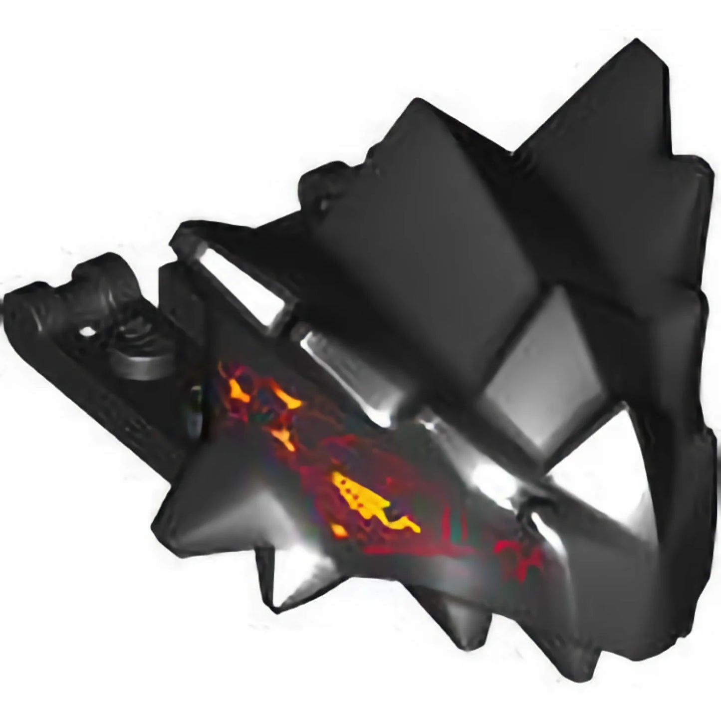 Part 2169pb01 - Dragon Head (Ninjago) Jaw with Spikes, 8 Studs and 2 Bar Handles on Back with Bright Light Orange Eyes and Dark Red Scales Pattern