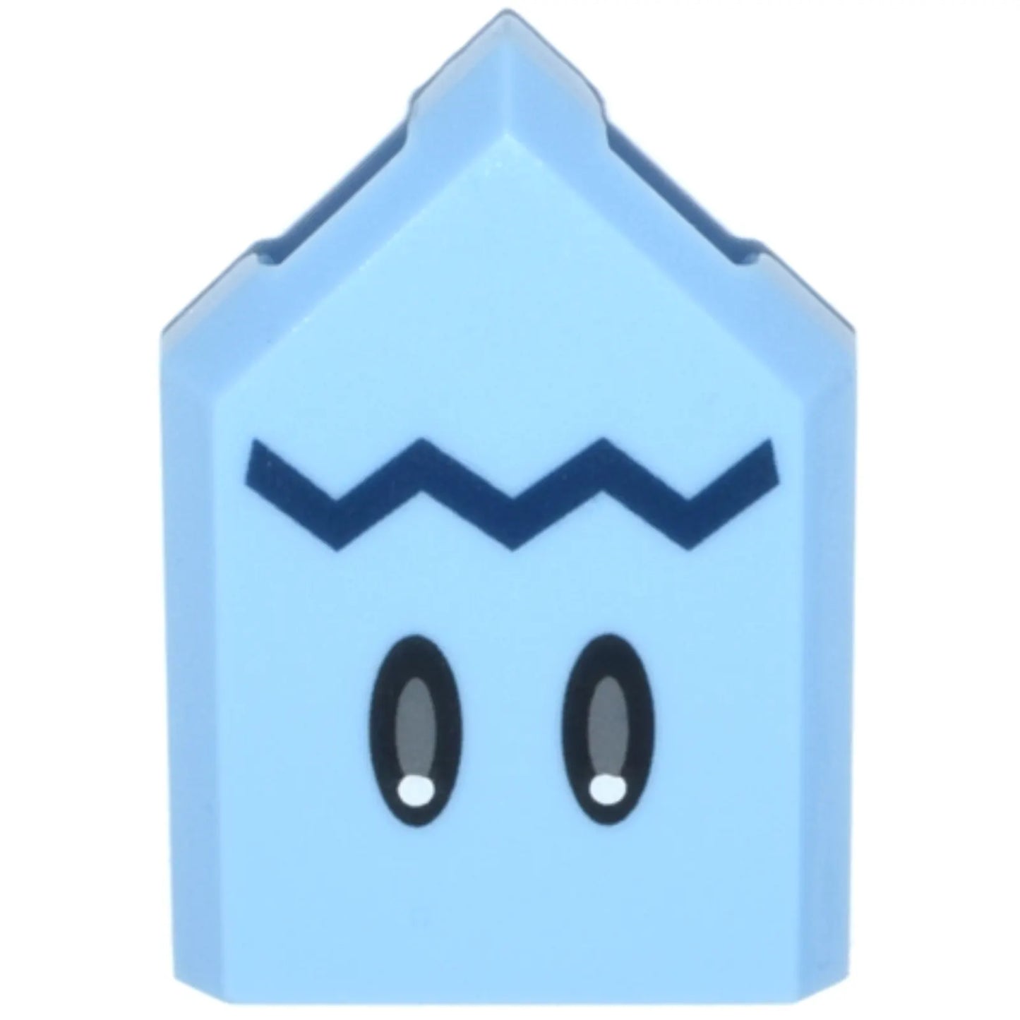 Part 22385pb237 - Tile, Modified 2 x 3 Pentagonal with Black and Dark Bluish Gray Eyes, Dark Blue Zigzag Mouth Pattern (Super Mario Freezie Face)