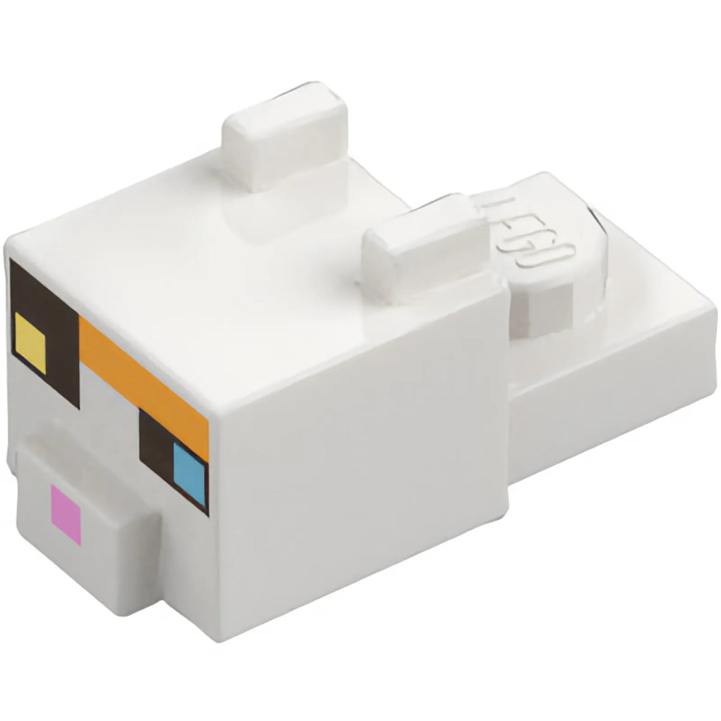 Part 24008pb12 - Creature Head Pixelated with Ears, Nose, and Face with Dark Azure and Bright Light Yellow Eyes, Bright Pink Nose, Dark Brown and Bright Light Orange Spots Pattern (Minecraft Calico Cat)