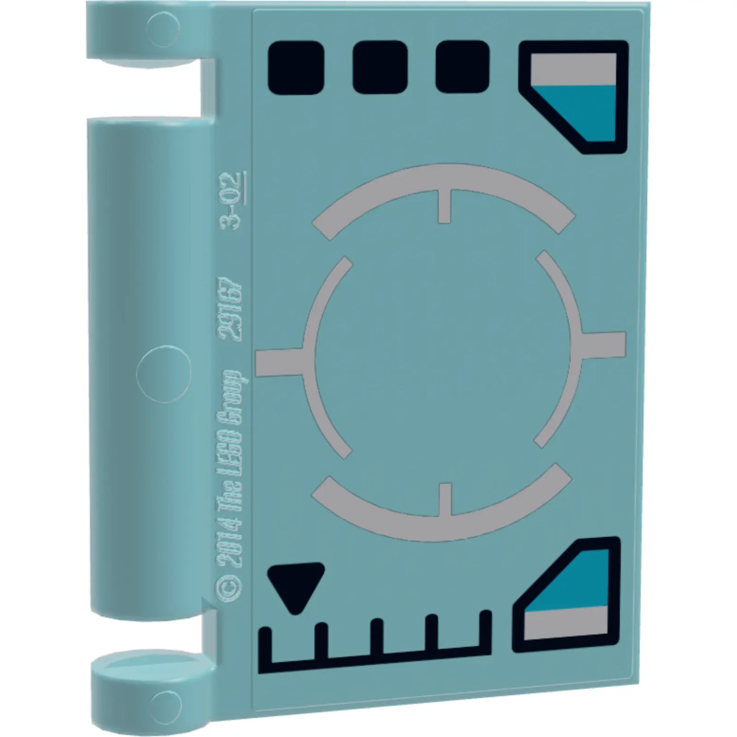 Part 24093pb070 - Minifigure, Utensil Book Cover with Spaceship Control Panel, Dark Blue Gauges, Squares and Triangle and White Targeting Circle on Head-Up Display (HUD) Pattern