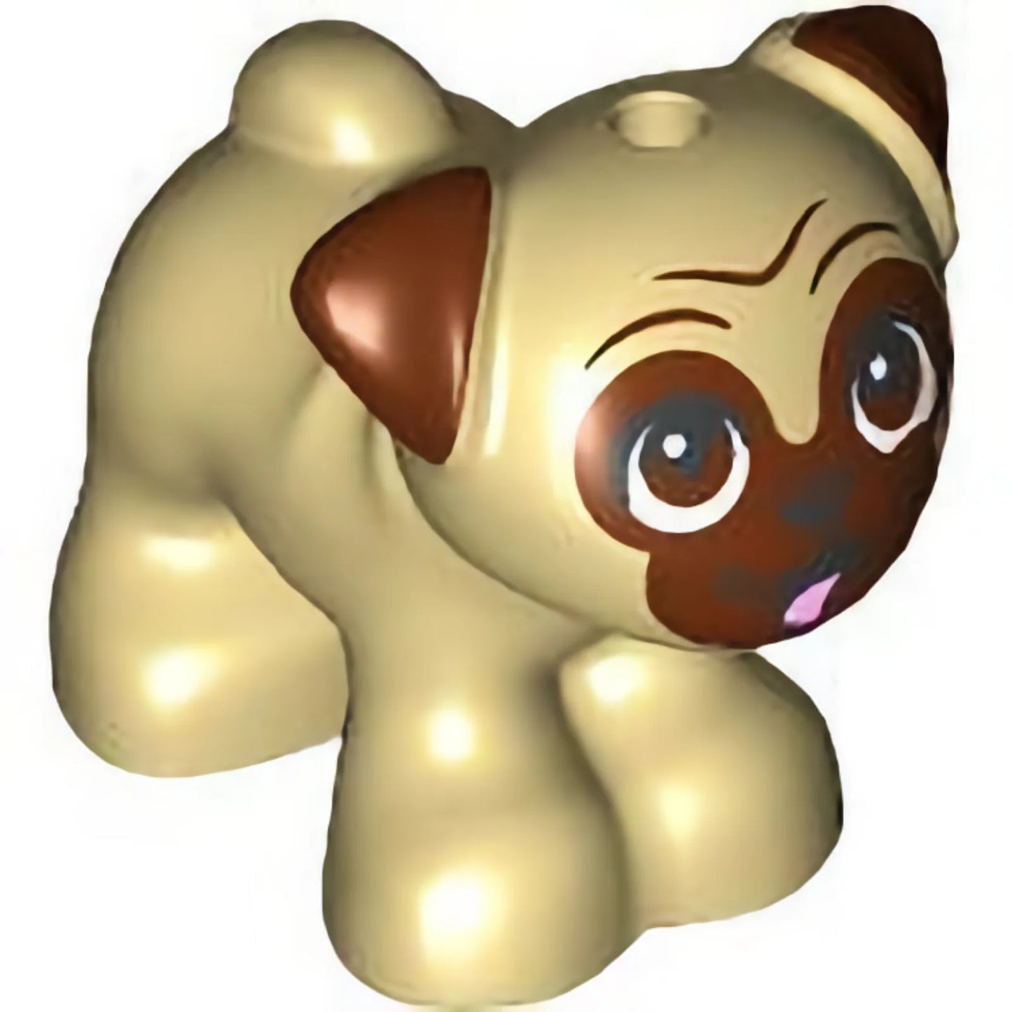 Part 24111pb05 - Dog, Friends, Pug, Standing with Reddish Brown Muzzled Face, Ears and Eyes and Bright Pink Tongue Stuck Out Pattern
