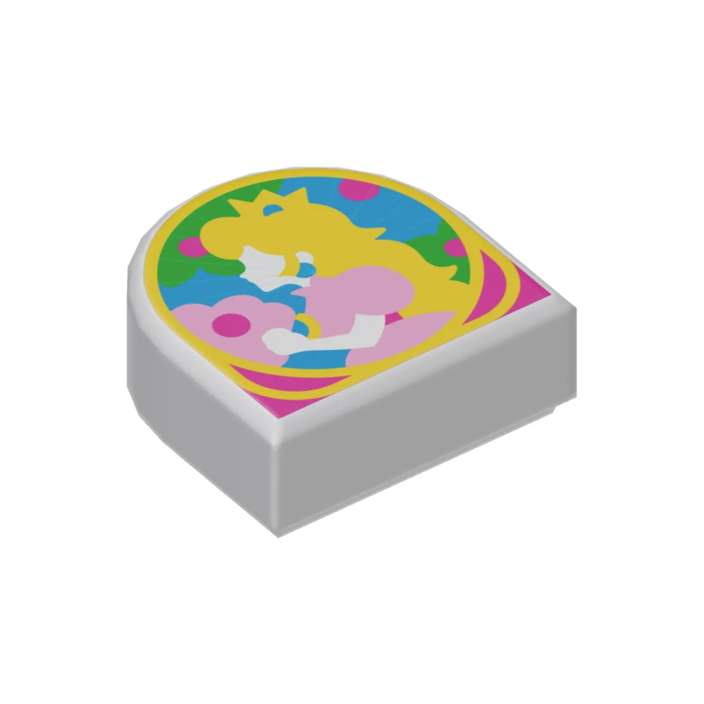Part 24246pb036 - Tile, Round 1 x 1 Half Circle Extended with Super Mario Princess Peach Pattern