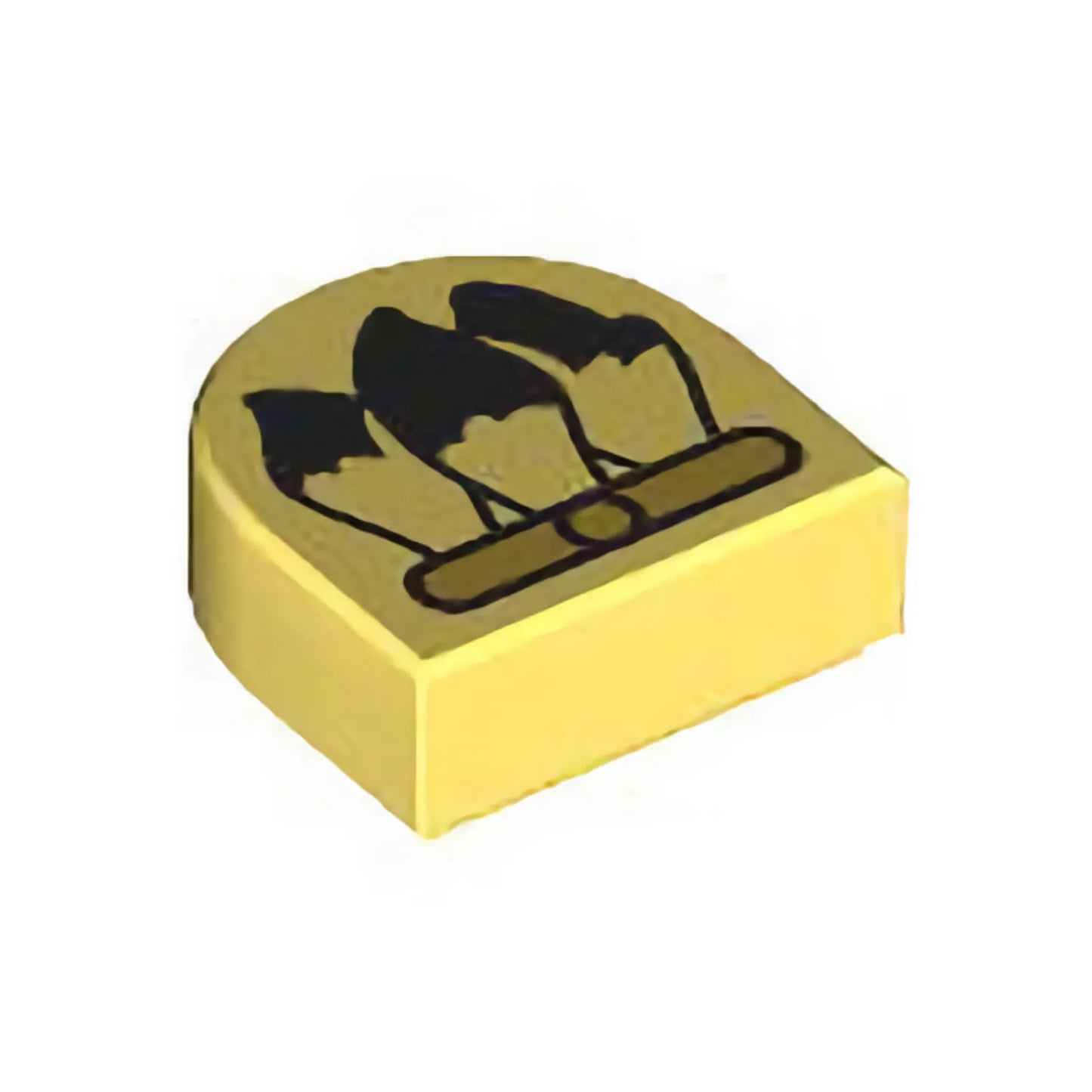 Teil 24246pb048 – Fliese, rund, 1 x 1, Halbkreis, erweitert mit goldenem Riemen und schwarzem spitzen Fellmuster (Cruella De Vil Handtasche)