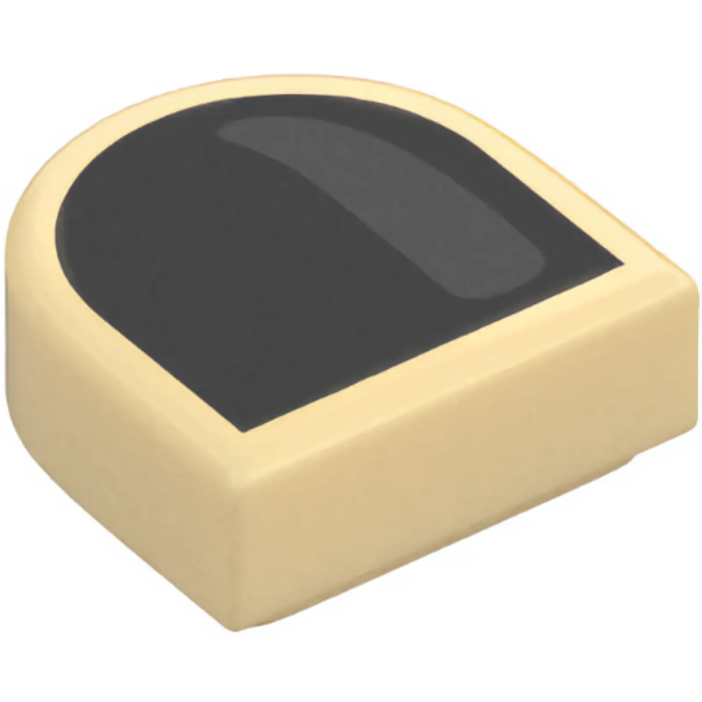 Part 24246pb061 - Tile, Round 1 x 1 Half Circle Extended with Fingernail with Black Nail Varnish with Silver Curve Glint Pattern