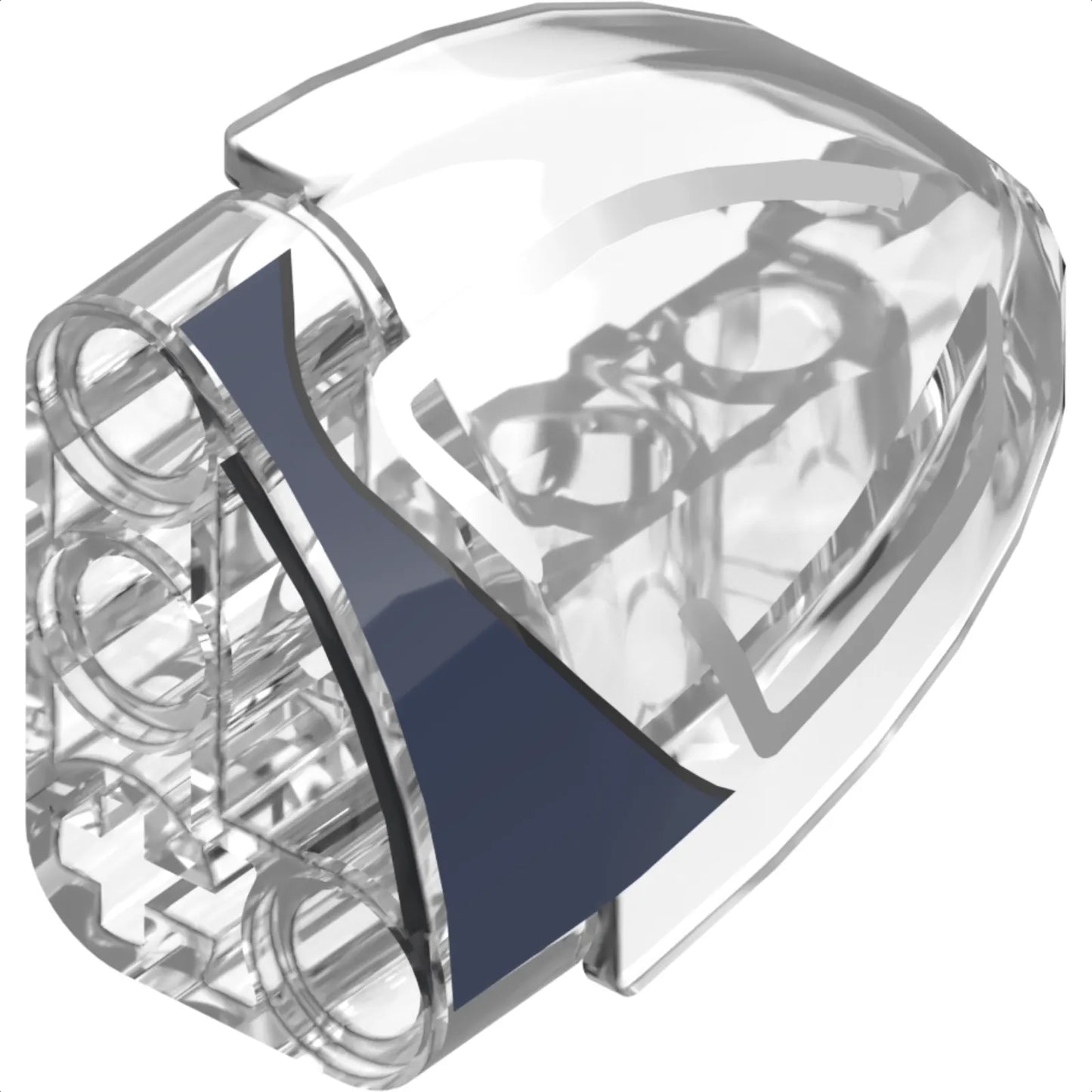 Teil 2438pb001 - Technik, Platte gebogen 5 x 3 x 2 Ecke Viertelellipse, links mit dunkelblauem Rand und silbernem Linienmuster