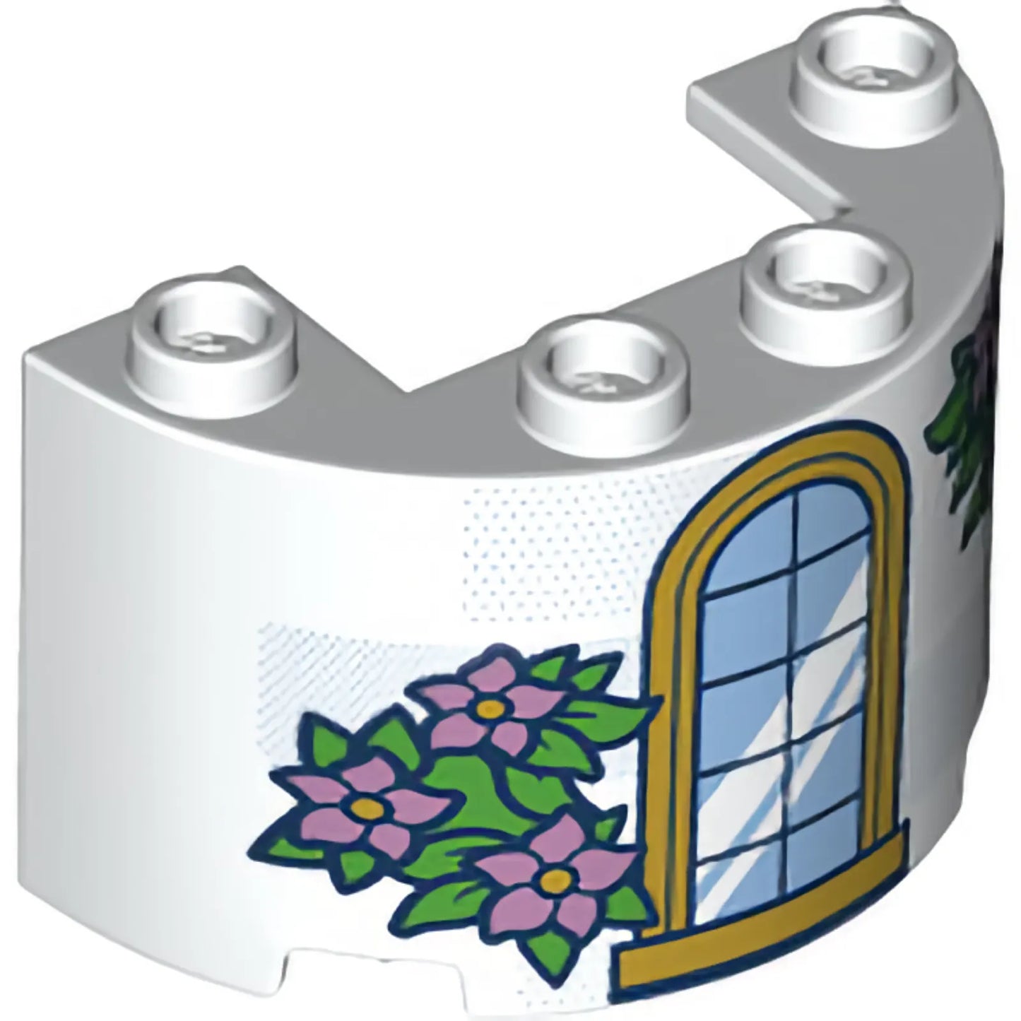 Part 24593pb06 - Cylinder Half 2 x 4 x 2 with 1 x 2 Cutout with Gold Trim Window and Green Leaves with Metallic Pink Flowers Pattern