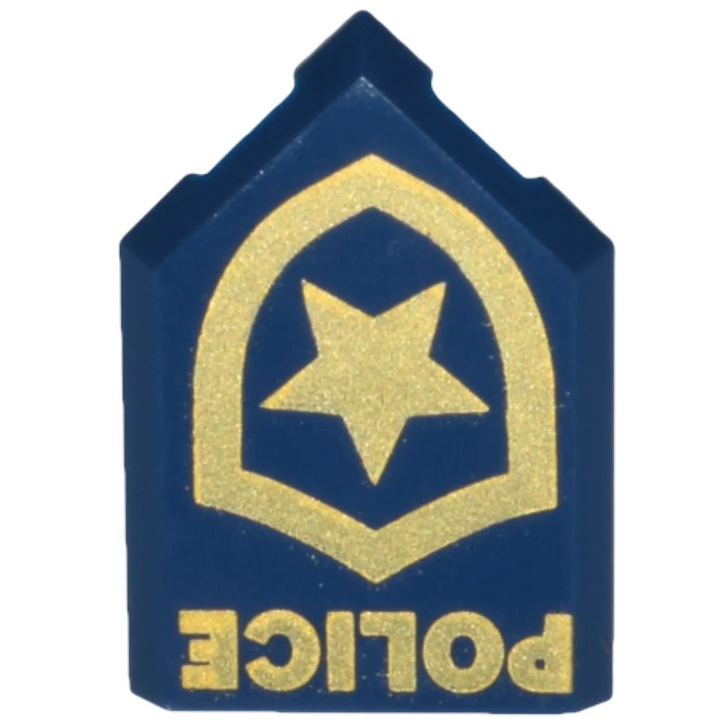 Teil 22385pb250 – Fliese, modifiziert, 2 x 3 fünfeckig, mit goldenem „POLICE“- und Sternabzeichen-Logomuster
