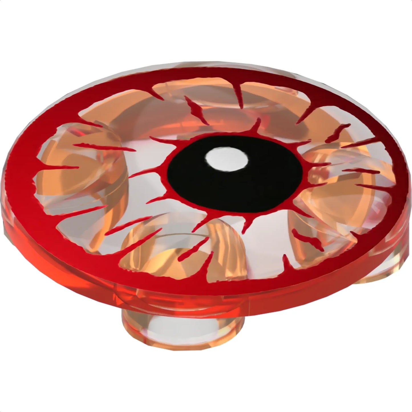 Teil 2654pb019 - Platte, rund 2 x 2 mit abgerundeter Unterseite mit rot umrandetem blutunterlaufenen Auge, schwarzer Pupille mit weißem Glitzermuster