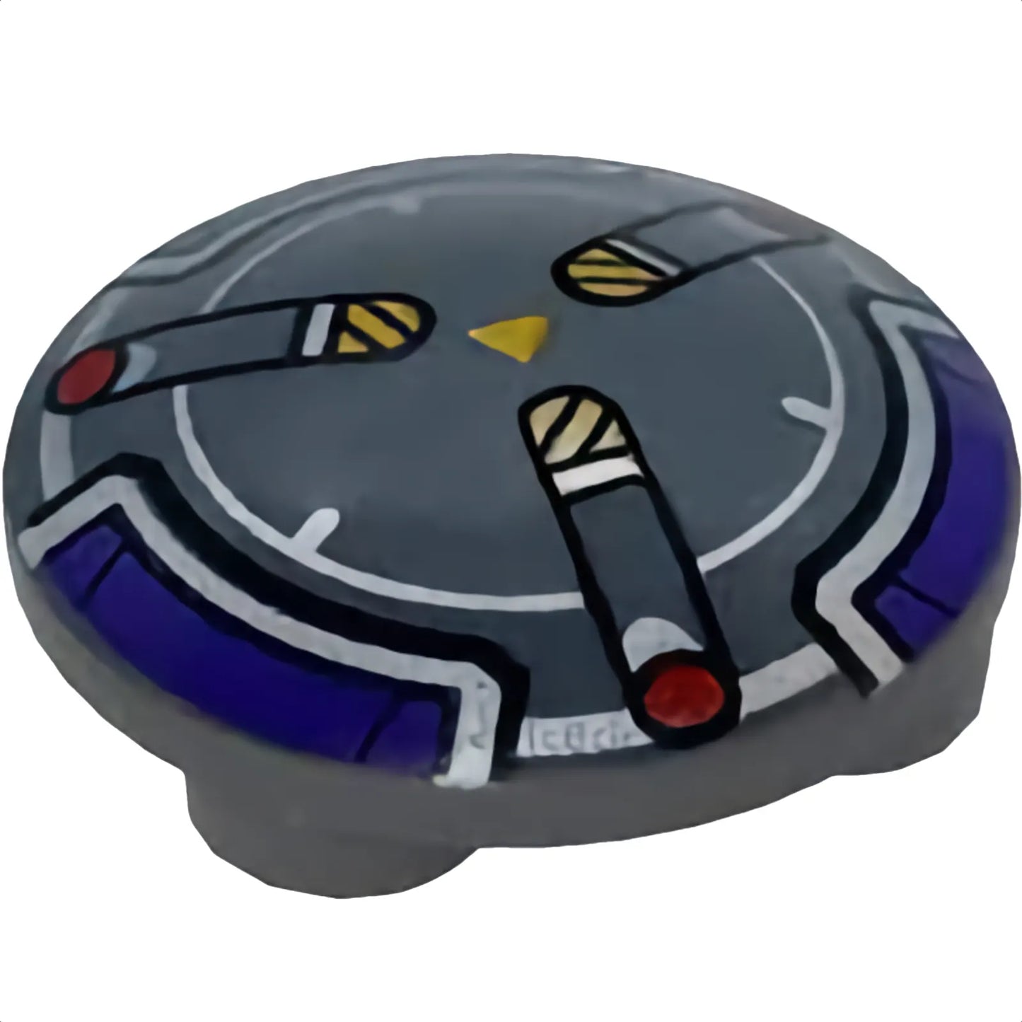 Teil 2654pb020 - Platte, rund 2 x 2 mit abgerundeter Unterseite mit dunkelviolettem und silbernem Rand, 3 Speichen mit schwarzen und gelben Gefahrenstreifen und rotem Punktmuster