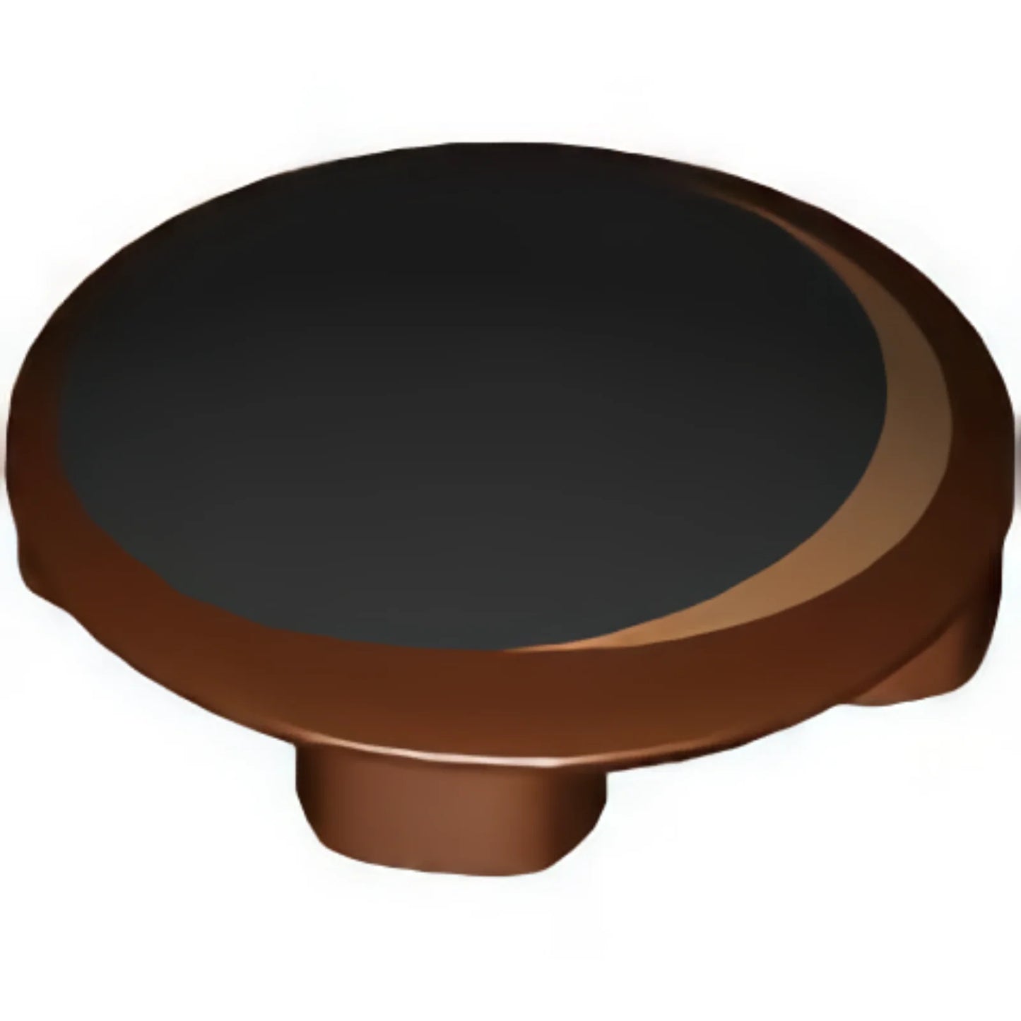 Part 2654pb024 - Plate, Round 2 x 2 with Rounded Bottom with Black Circle with Medium Nougat Crescent Pattern (Rocket Raccoon Eye)