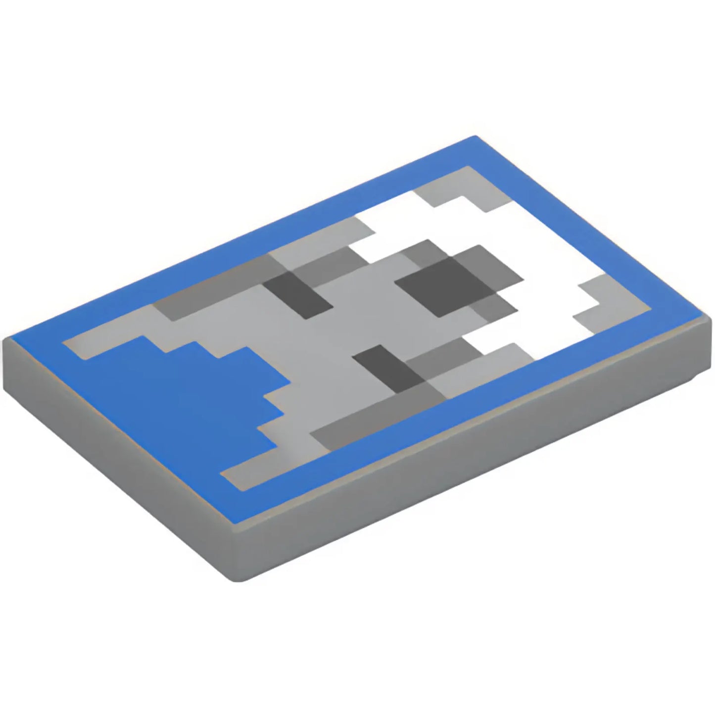 Part 26603pb419 - Tile 2 x 3 with Pixelated Wolf Head with Black Eyes and Nose, Dark Bluish Gray and White Fur on Blue Background Pattern (Minecraft Wolf Tamer Shield)