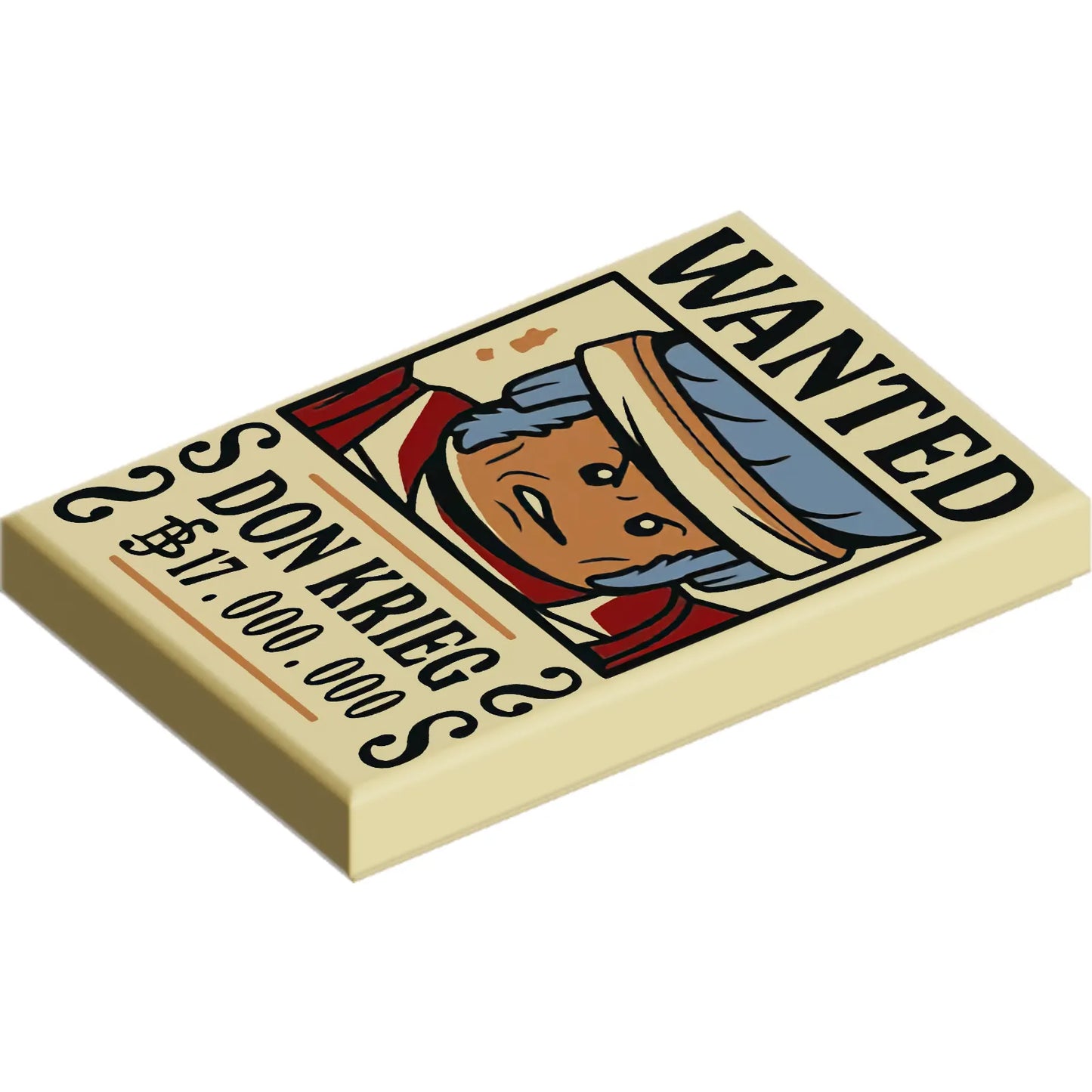 Part 26603pb535 - Tile 2 x 3 with Wanted Poster with Black 'WANTED' 'DON KRIEG' (Belly) '17.000.000' Pattern