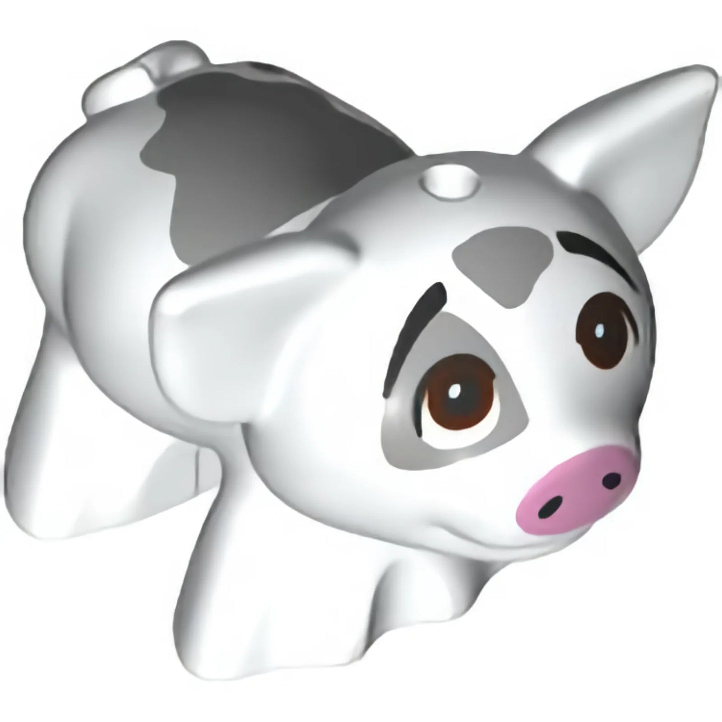 Teil 28318pb03 – Schwein, Freunde mit schwarzen Augenbrauen, rötlich-braunen, nach oben schauenden Augen, leuchtend rosa Nase und dunkelbläulich-grauem Muster mit glatten Flecken (Pua)