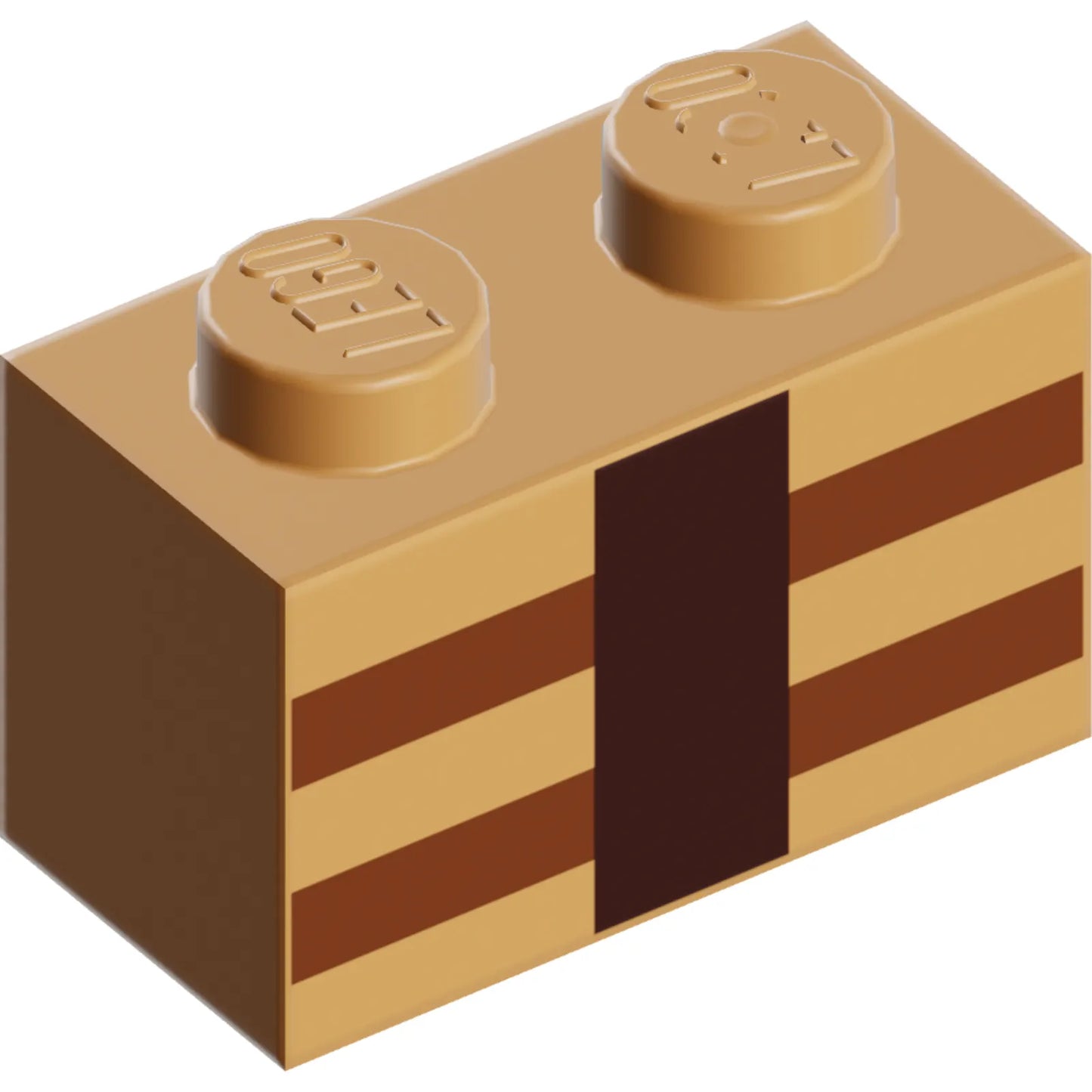 Part 3004pb123 - Brick 1 x 2 with Reddish Brown and Dark Brown Minecraft Crafting Table Lines Pattern