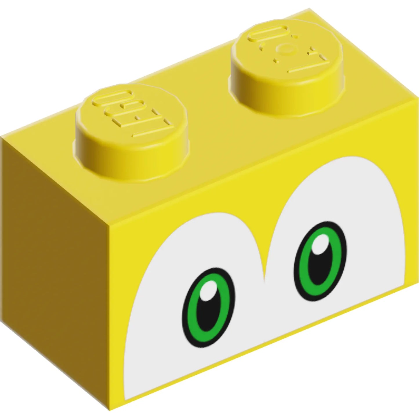 Part 3004pb204 - Brick 1 x 2 with Black and Bright Green Eyes on White Background Pattern (Super Mario Koopa Troopa / Paratroopa)