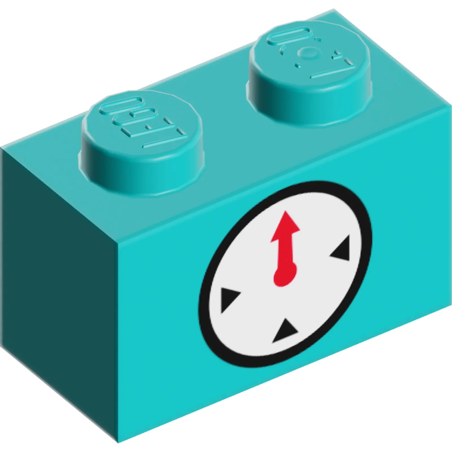 Part 3004pb254 - Brick 1 x 2 with Timer Black Circle and Indicators with Red Hand on White Background Pattern