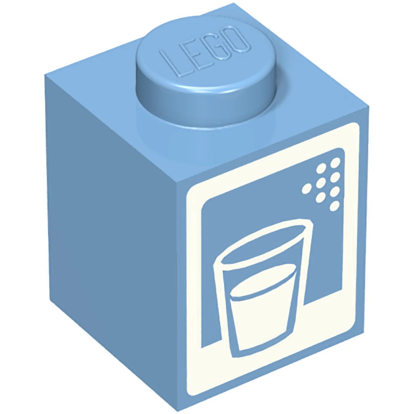 Teil 3005pb044 - Ziegel 1 x 1 mit weißem Glasumriss, Getränk und Randmuster (Milchkarton)