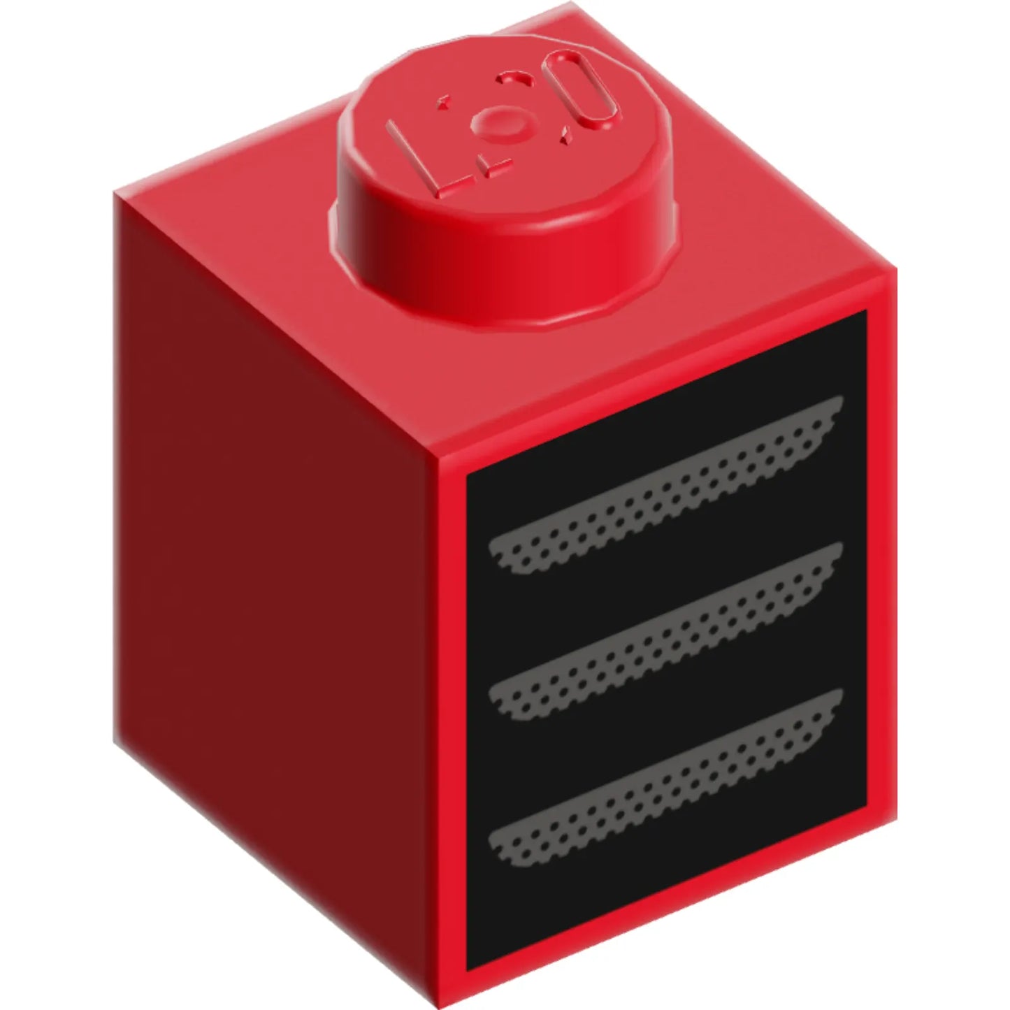 Part 3005pb057 - Brick 1 x 1 with Dark Silver Grille / Air Vents on Black Background Pattern