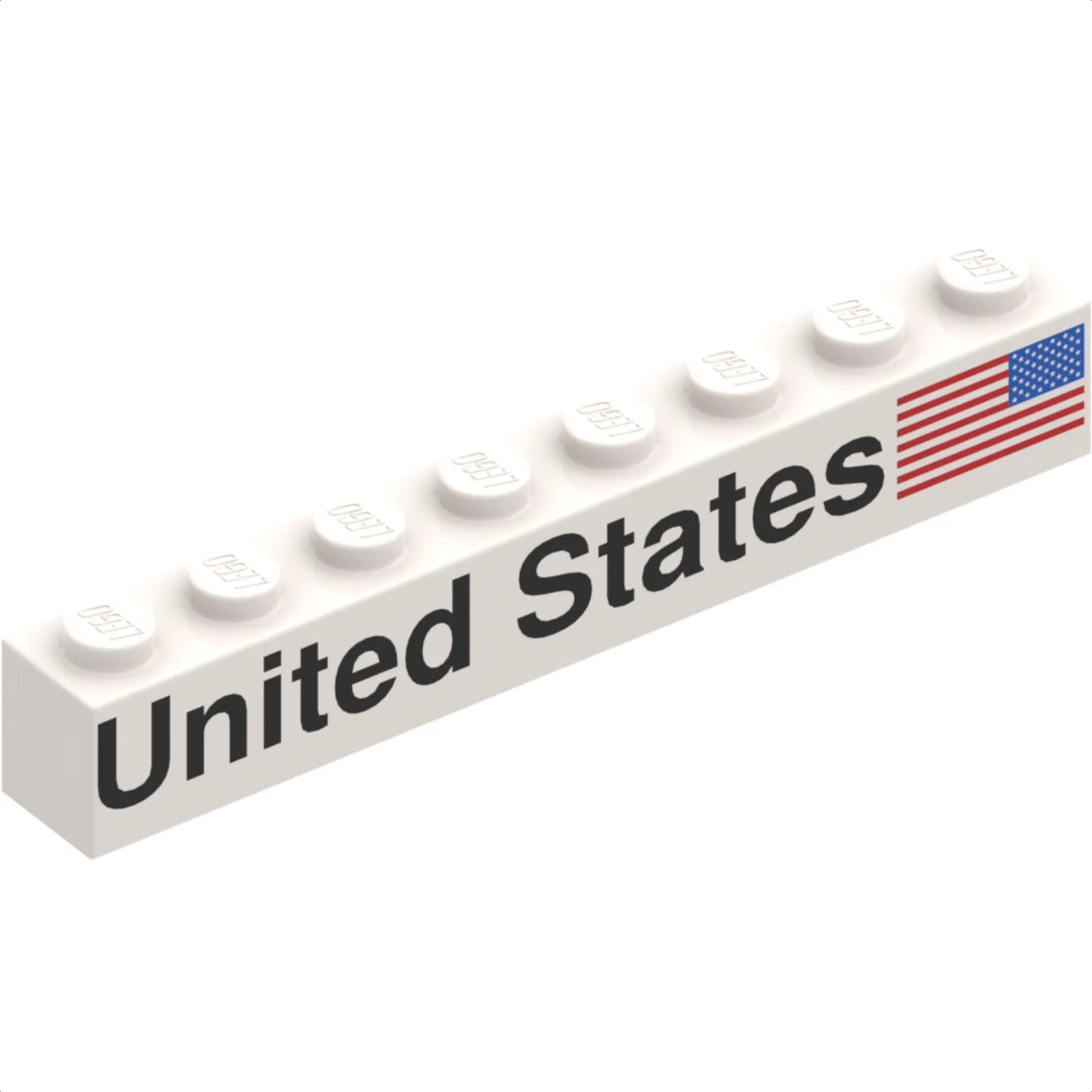 Part 3008pb171R - Brick 1 x 8 with Black 'United States' and Flag Pattern Model Right Side