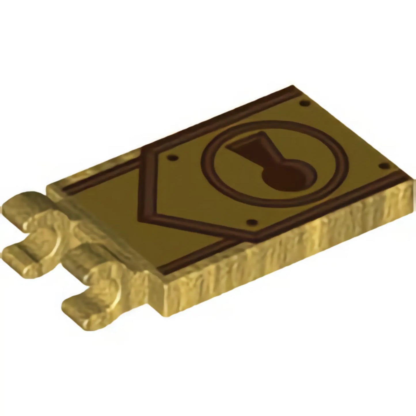 Part 30350bpb099 - Tile, Modified 2 x 3 with 2 Clips with Reddish Brown Keyhole on Copper and Gold Clasp Pattern