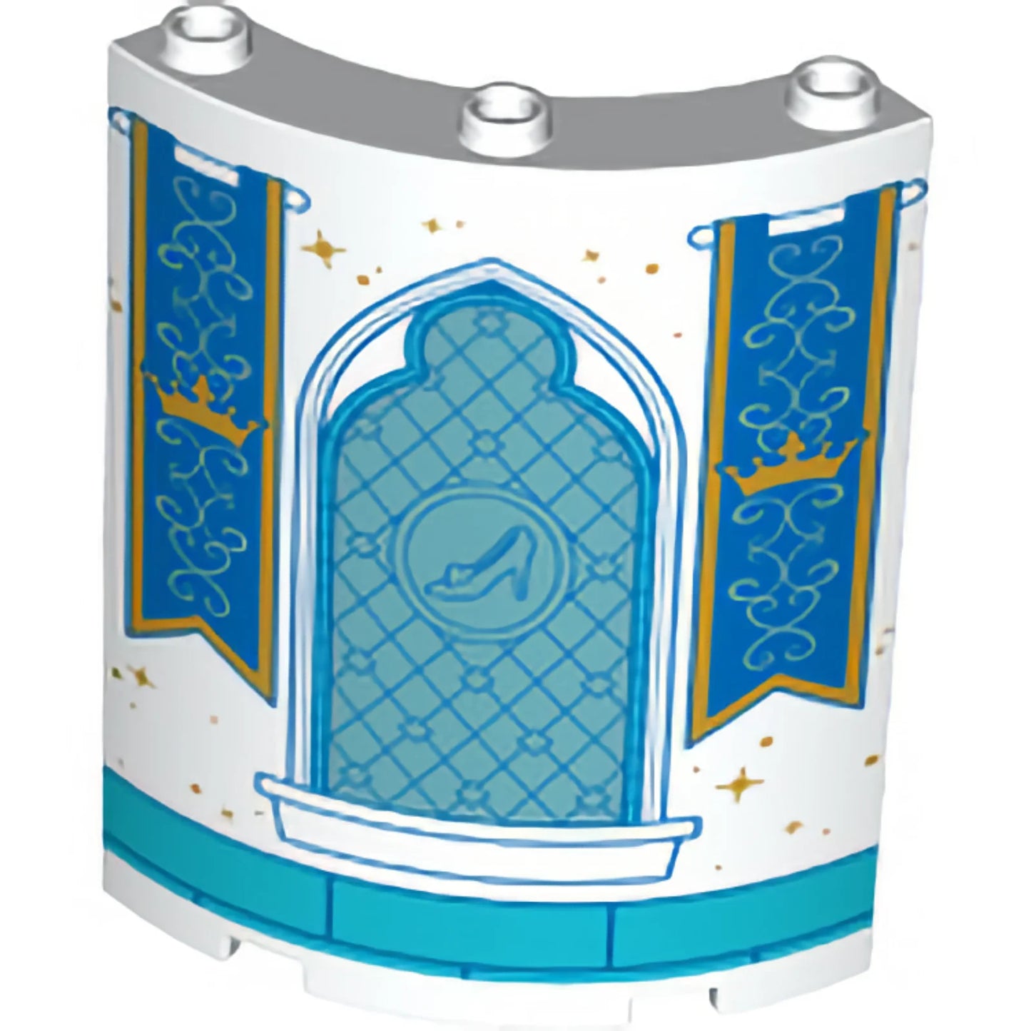 Part 30562pb082 - Cylinder Quarter 4 x 4 x 6 with Metallic Light Blue Stained Glass Window with Glass Slipper and Blue Banners with Gold Crown Pattern