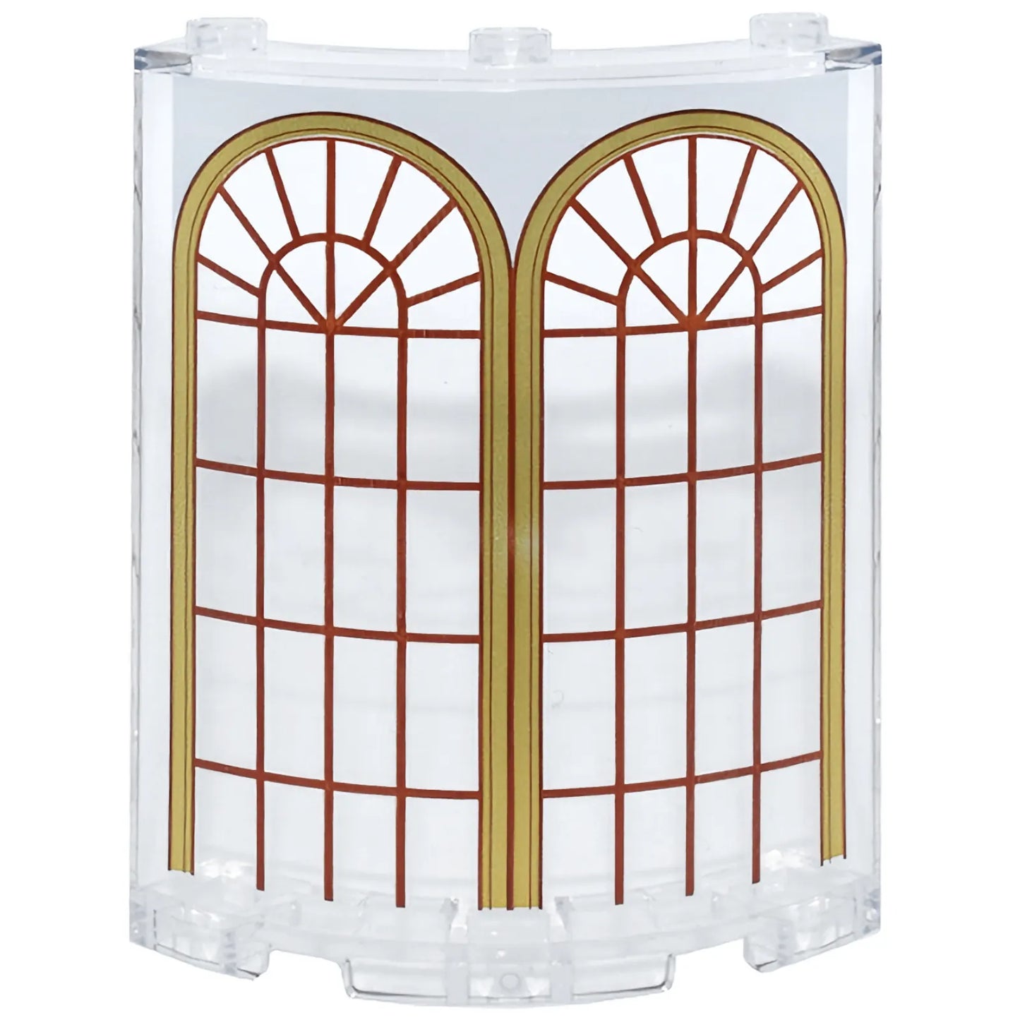Part 30562pb104 - Cylinder Quarter 4 x 4 x 6 with 2 Arched Windows with Gold Frame, Reddish Brown Lattice and White Panel Pattern