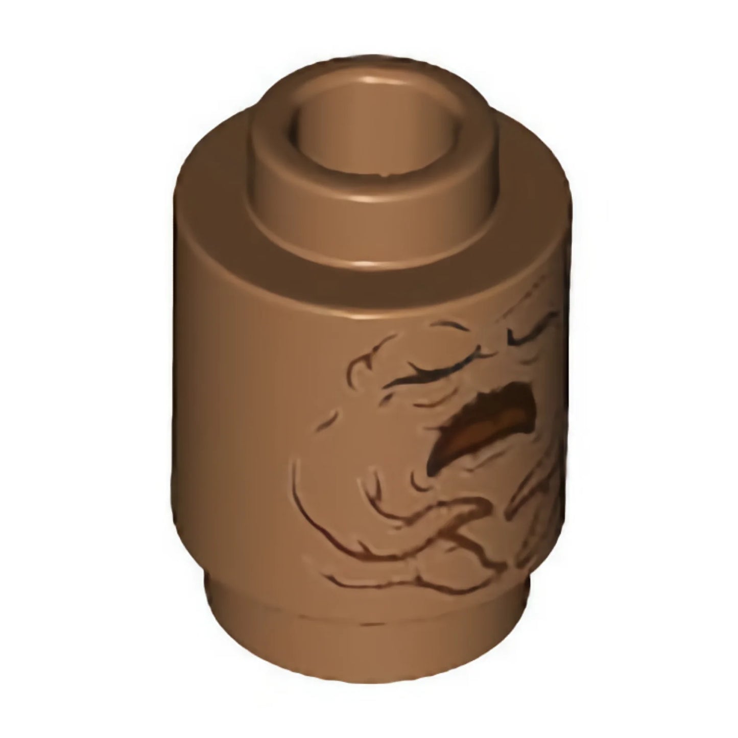 Part 3062pb065 - Brick, Round 1 x 1 with Reddish Brown Mandrake Face and Open Mouth Pattern