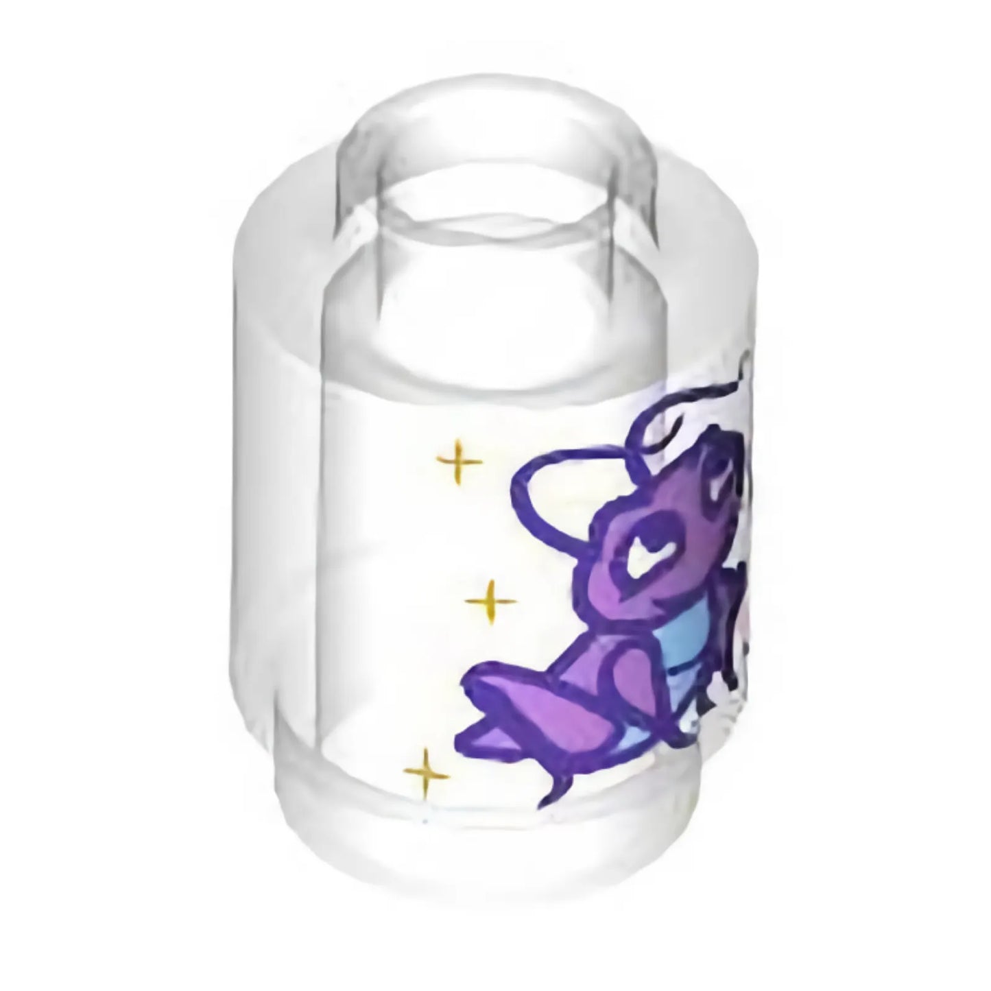 Part 3062pb074 - Brick, Round 1 x 1 with Medium Lavender and Dark Purple Cricket and Gold Sparkles Pattern (Mulan Cri-Kee)