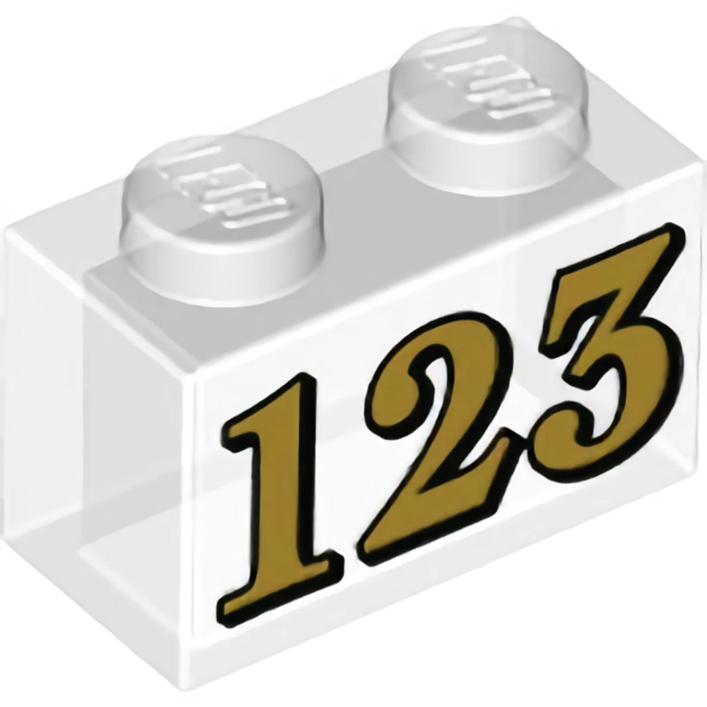 Part 3065pb16 - Brick 1 x 2 without Bottom Tube with Gold '123' Pattern