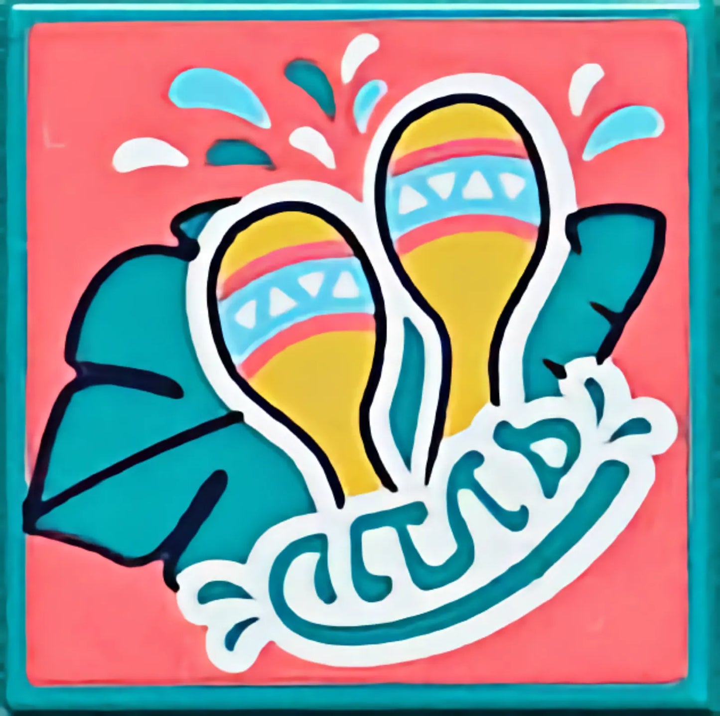 Part 3068pb1582 - Tile 2 x 2 with BeatBit Album Cover - Maracas and Green Leaf Pattern