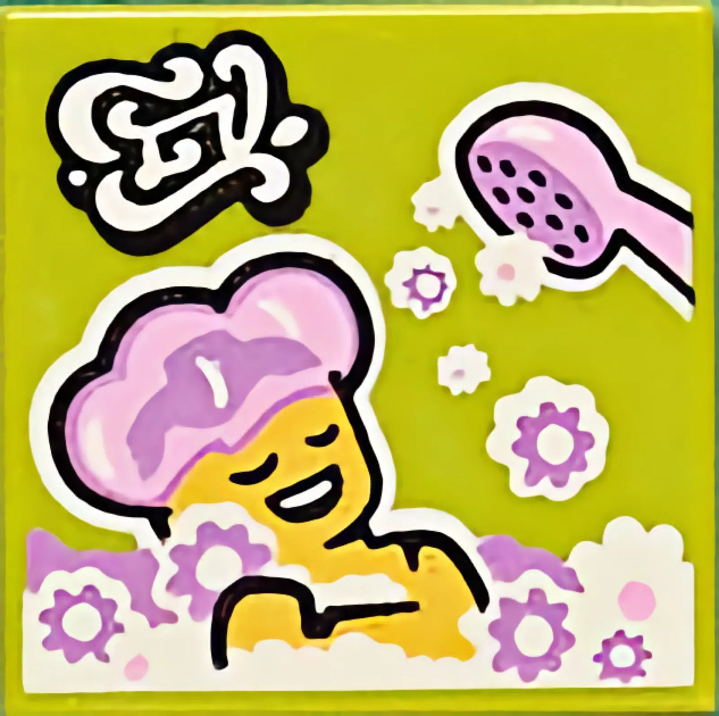 Teil 3068pb1585 - Fliese 2 x 2 mit BeatBit-Albumcover - Frau im Schaumbad mit Duschkopfmuster