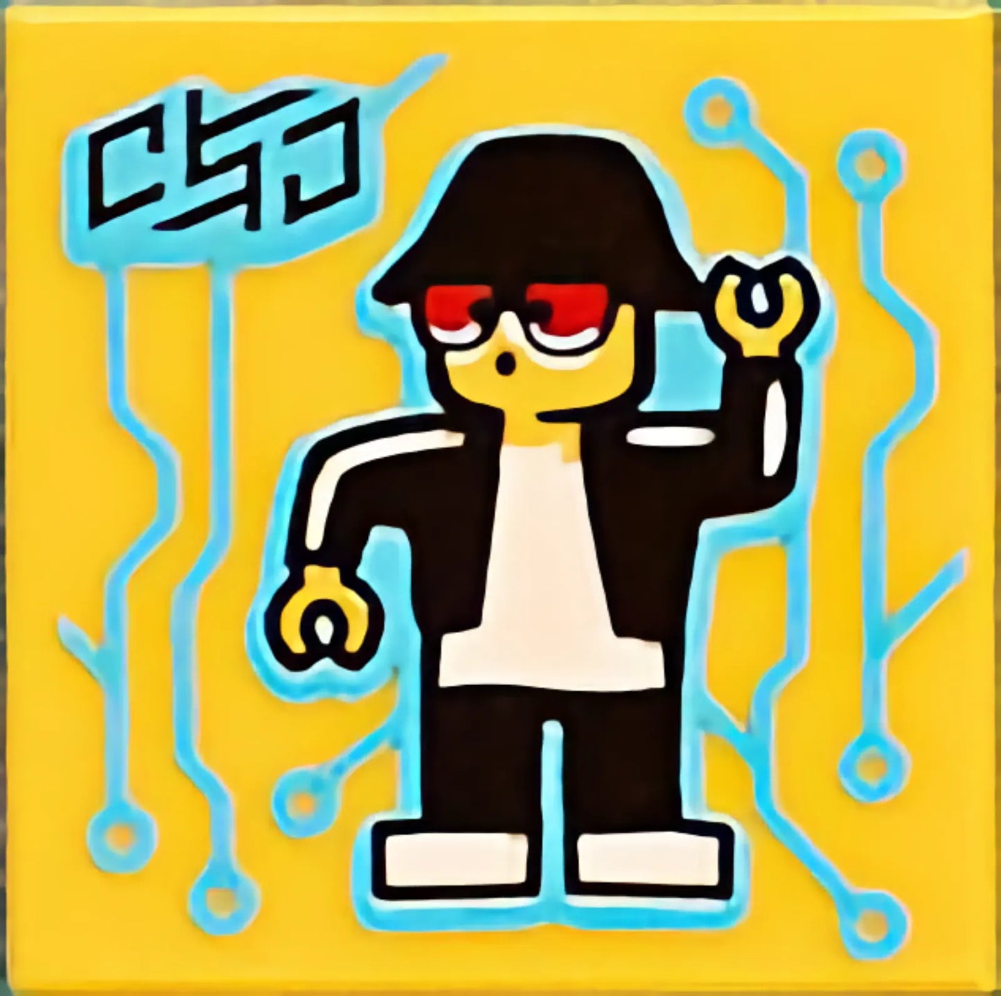 Part 3068pb1593 - Tile 2 x 2 with BeatBit Album Cover - Minifigure Dancing Robot with Medium Azure Circuitry Pattern