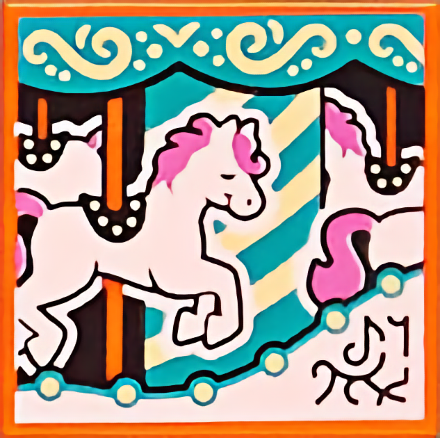 Part 3068pb1780 - Tile 2 x 2 with BeatBit Album Cover - Carousel Horse Pattern