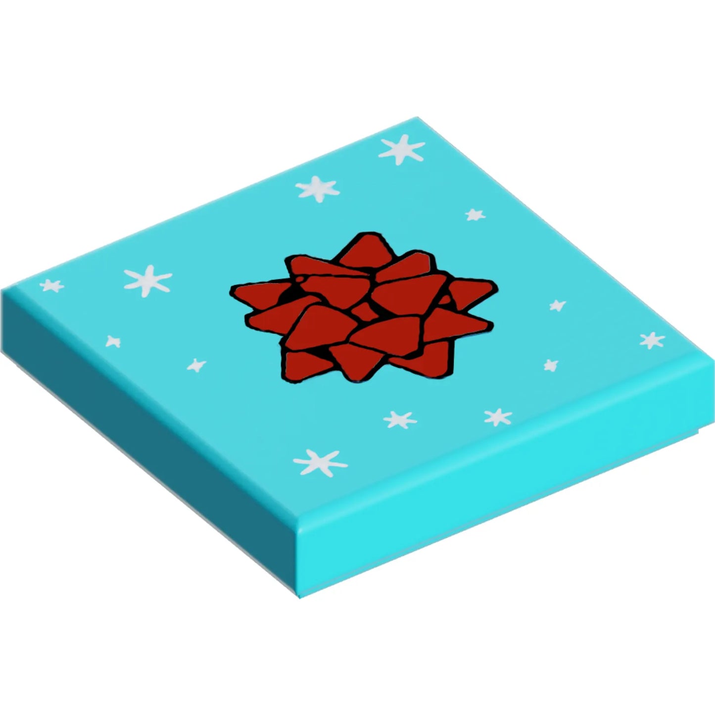 Part 3068pb2044 - Tile 2 x 2 with Red Gift Bow and Silver Stars Pattern